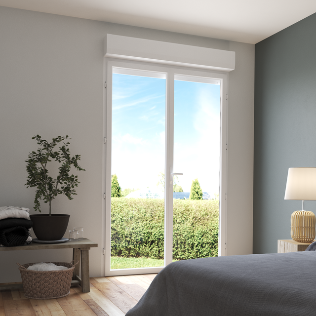 Porte-fenêtre avec volet roulant PVC Essentiel H.215xl.120cm blanc 2 vantaux