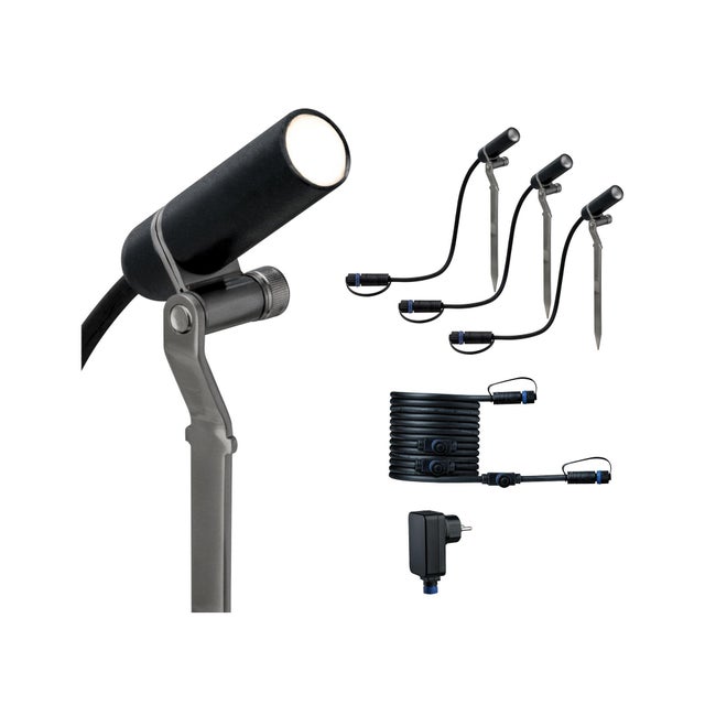 Kit 3 spots à piquer extérieur Plantini Plug&Shine 3000K 3x1,4W noir, PAULMANN