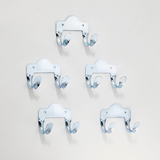 Lot de 5 crochets double multi usage en acier zingué MOTTEZ, H.6xl.7.5xP.4.8 cm