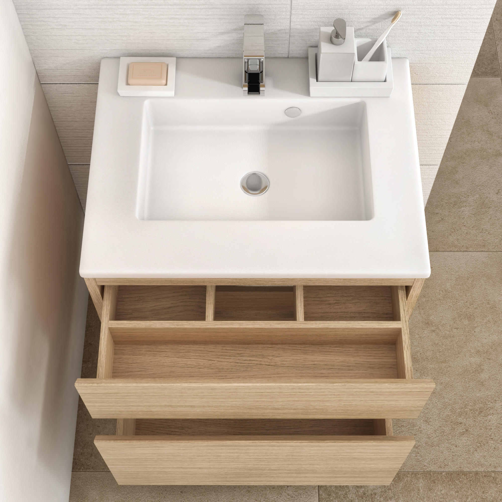 Meuble vasque l.60 x H.62.5 x P.48cm plaqué chêne Natural - 4