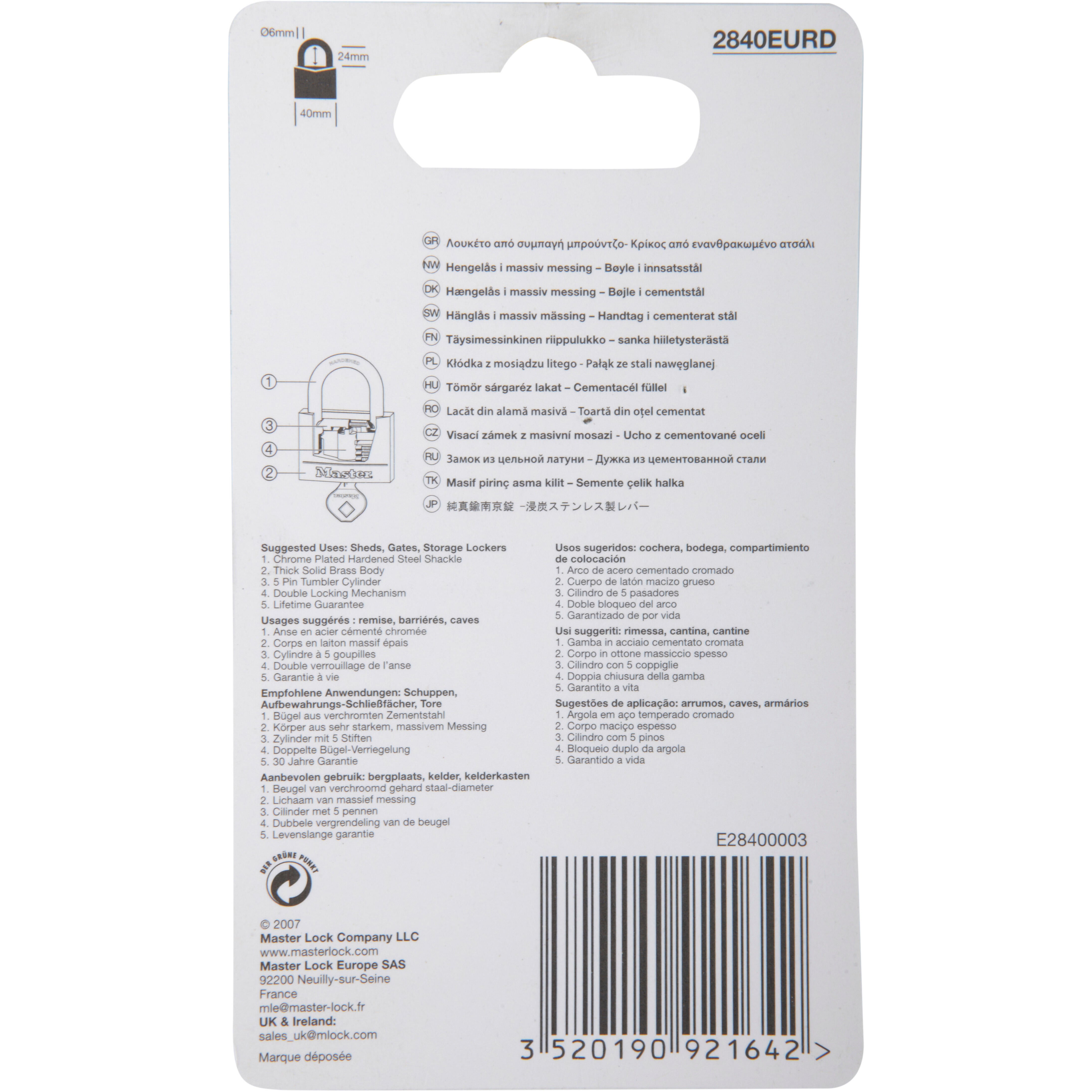 Master Lock 2840EURD Cadenas à Clé Extra Fin en Laiton, Doré, 6,2 x 4 x 1,6 cm - 5