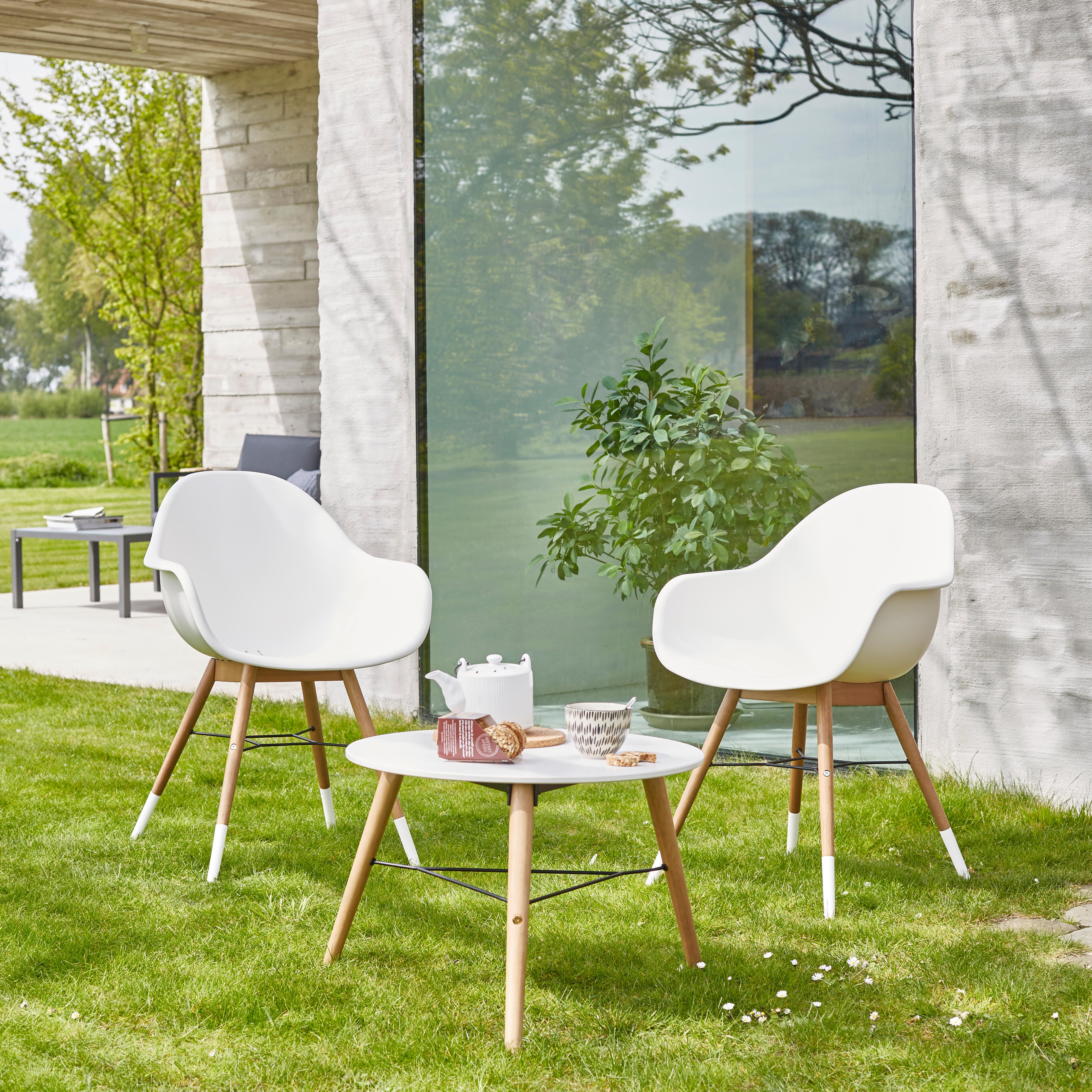 Tavolino da esterno Chamonix in eucalipto con piano in composito bianco per 2 persone 60cm - 2