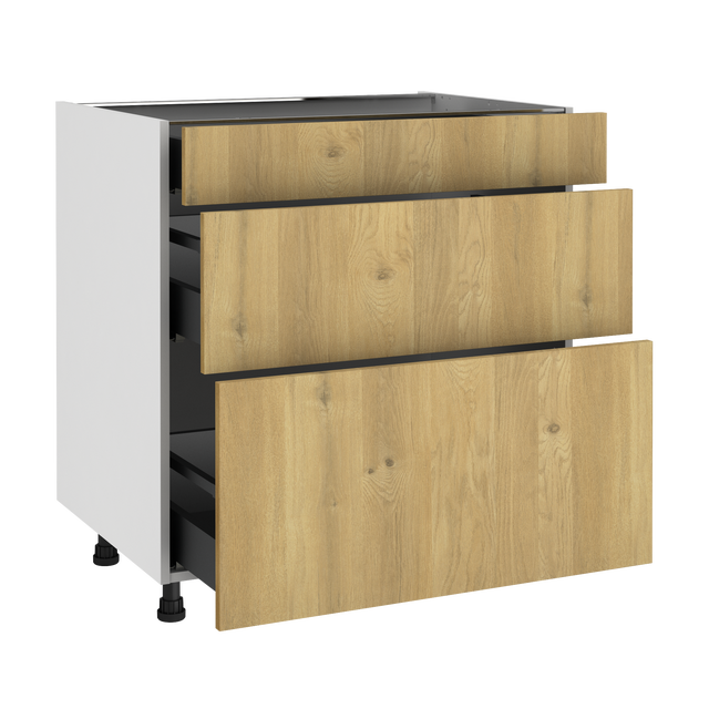 ROCK - Meuble Casserolier - 3 Tiroirs - 40 Cm - Chene Lancelot Et Gris Matera Cuisinier 93203965