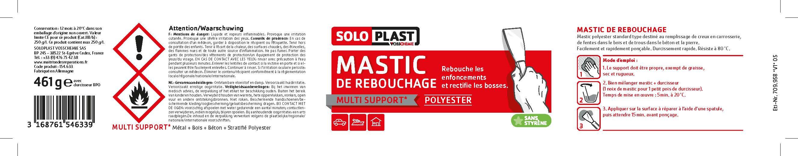 Mastic De rebouchage multisupport SOLOPLAST gris 461 g - 3