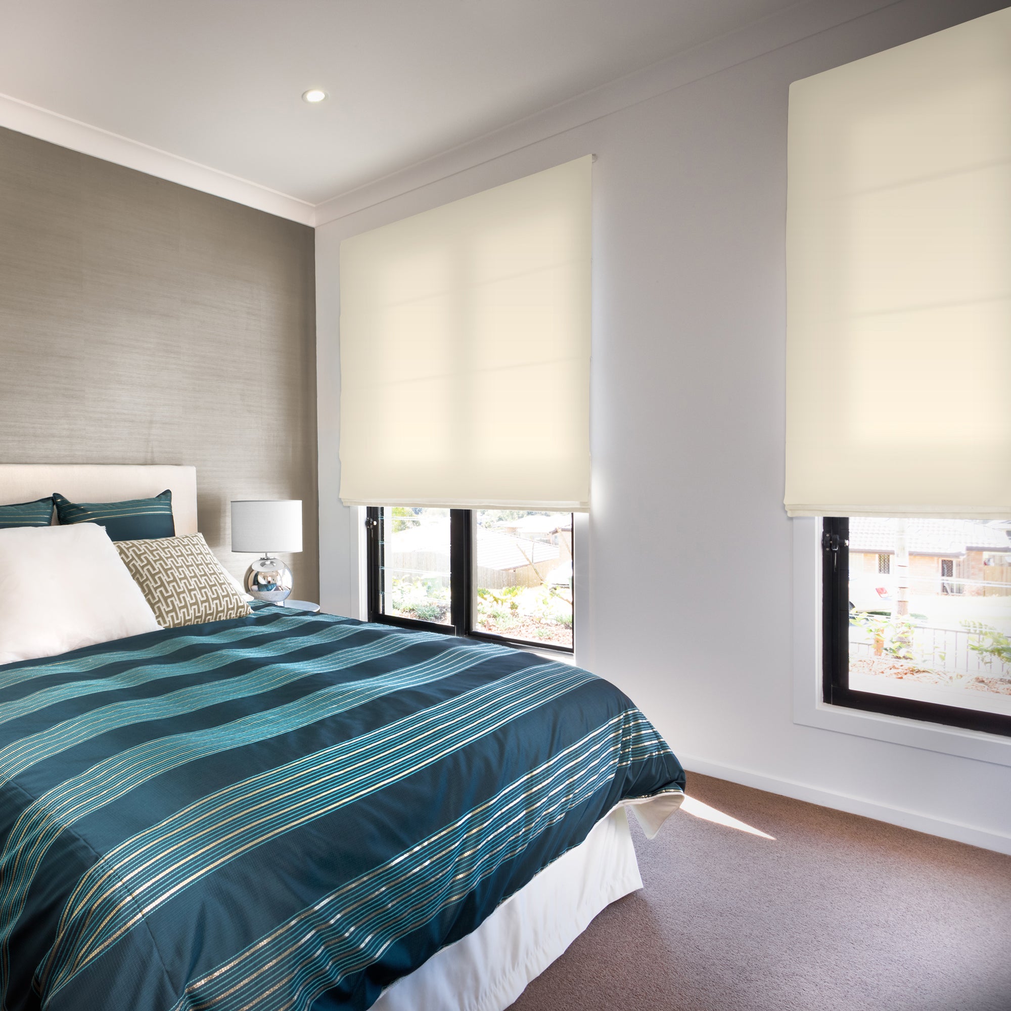 Estor plegable con varillas semi-opaco con cadena toxa básico poliéster liso beige de 150x175 cm