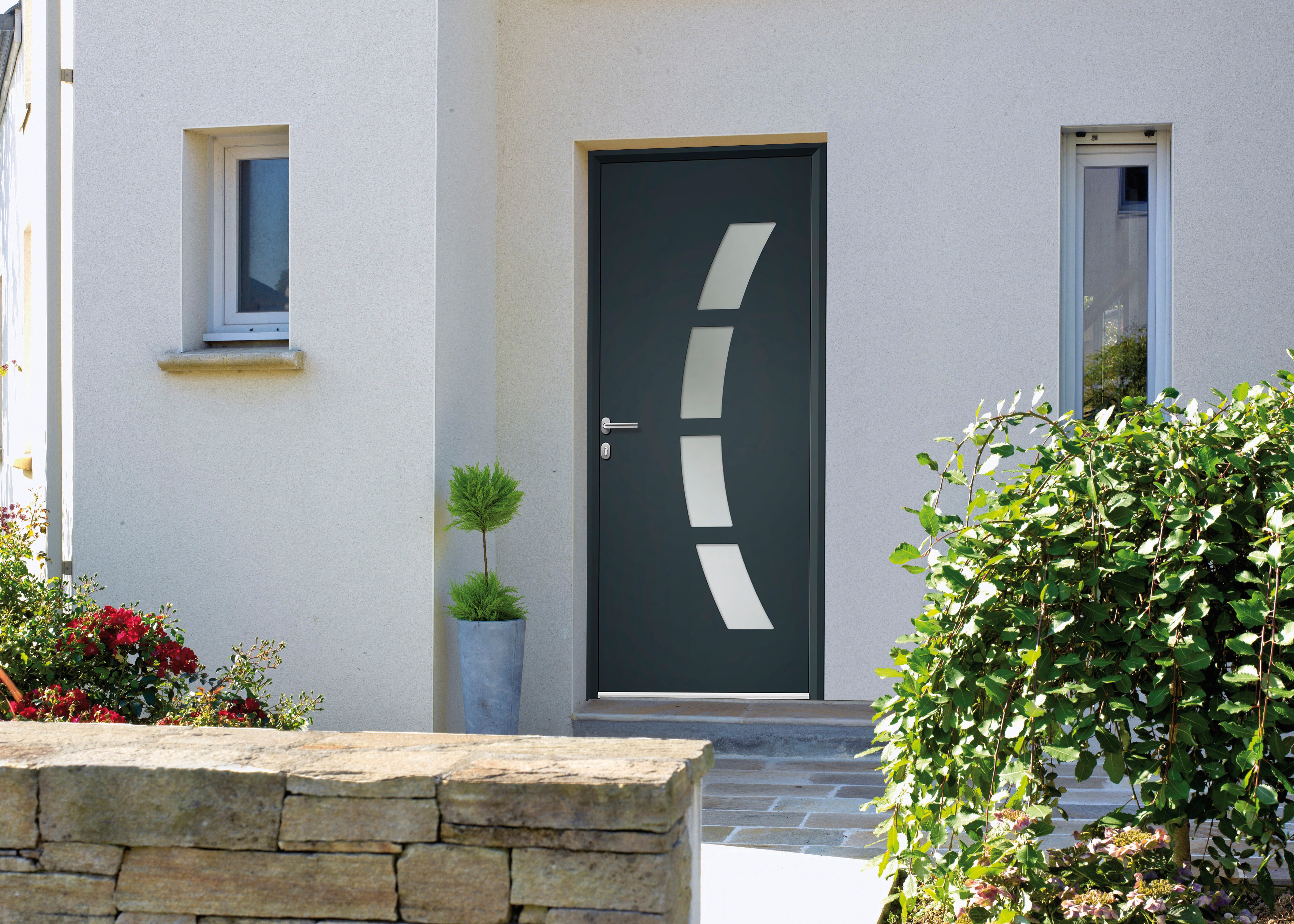 Porte d'entrée Alu Toledo 2 Essentiel H.215 x l.90 cm gris anthr., p. droit - 2