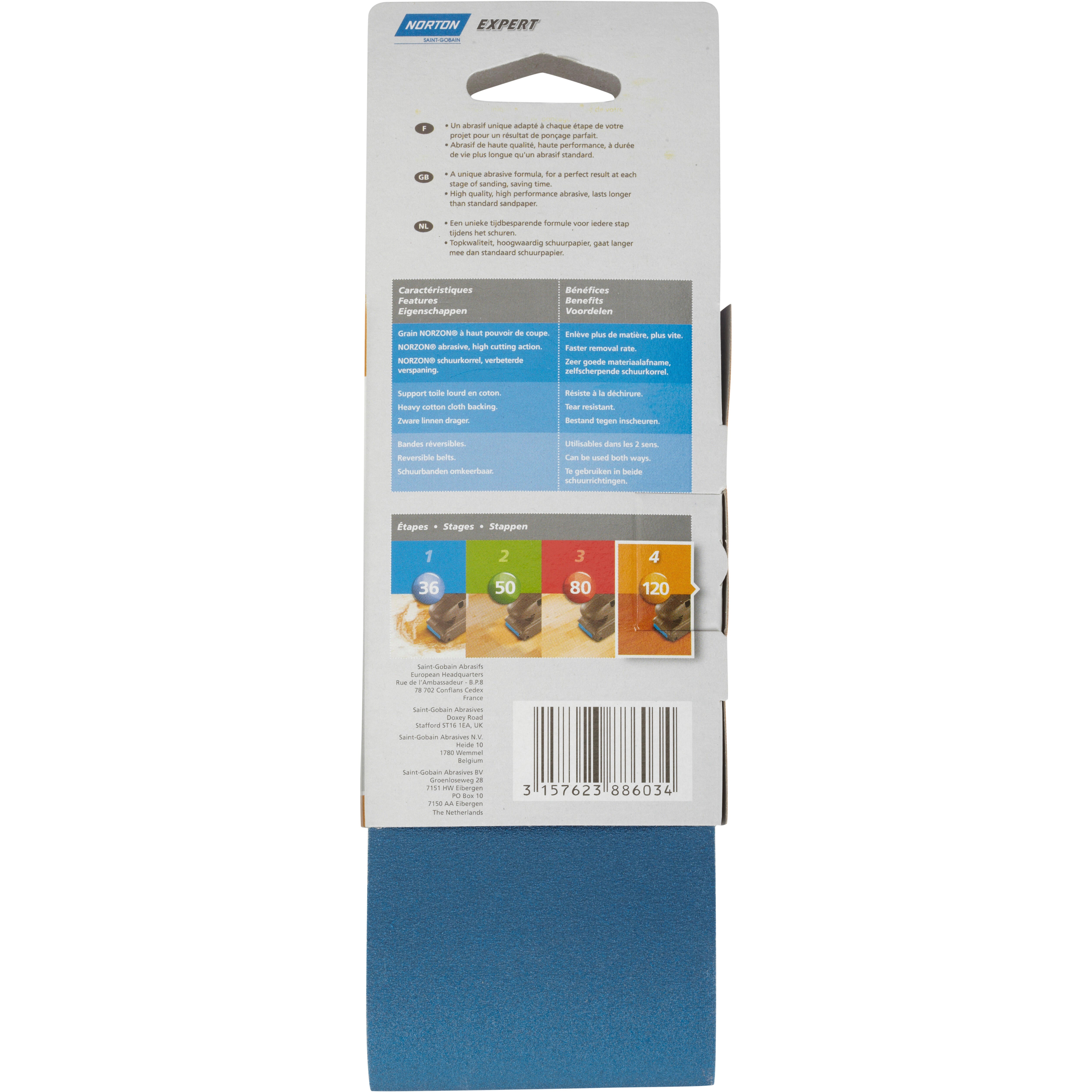 Lot de 2 feuilles abrasives ,  NORTON, l.75 grain 120 - 3