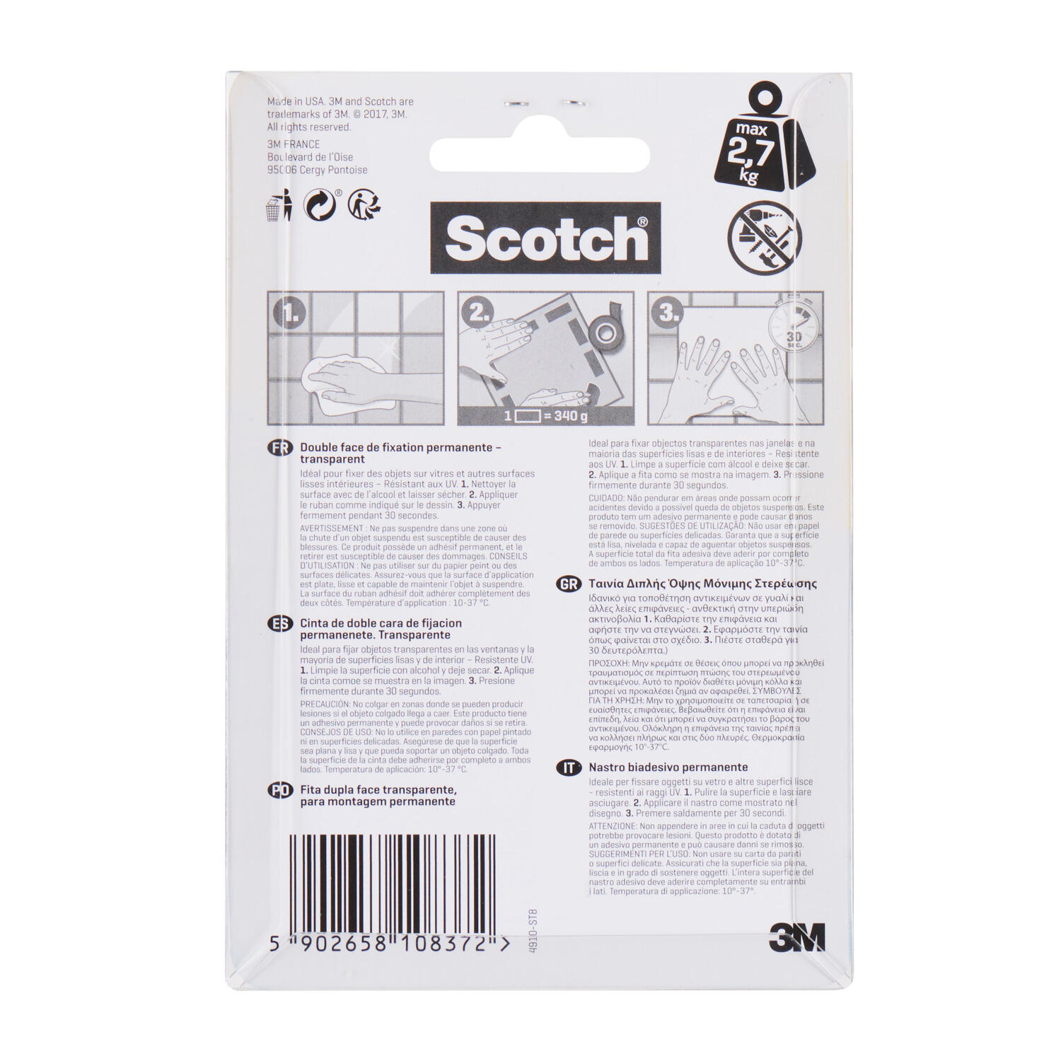 Fissaggio adesivo SCOTCH in acrilico  trasparente H76 X L25 mm  portata max 4 Kg, 8 pezzi - 10
