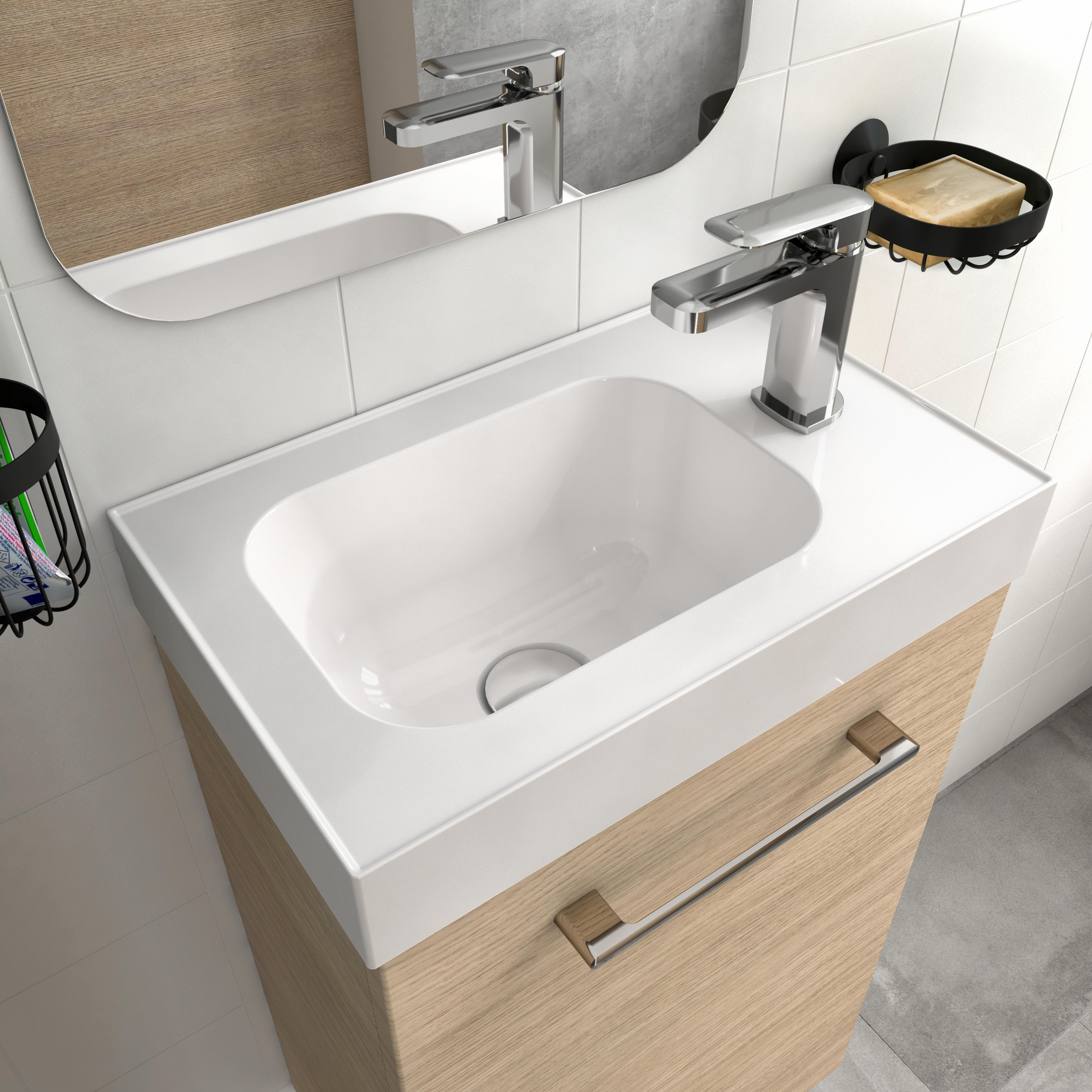 Meuble lave-mains, 1p L.40cm x H.58cm x P.24cm effet chêne naturel Remix - 4