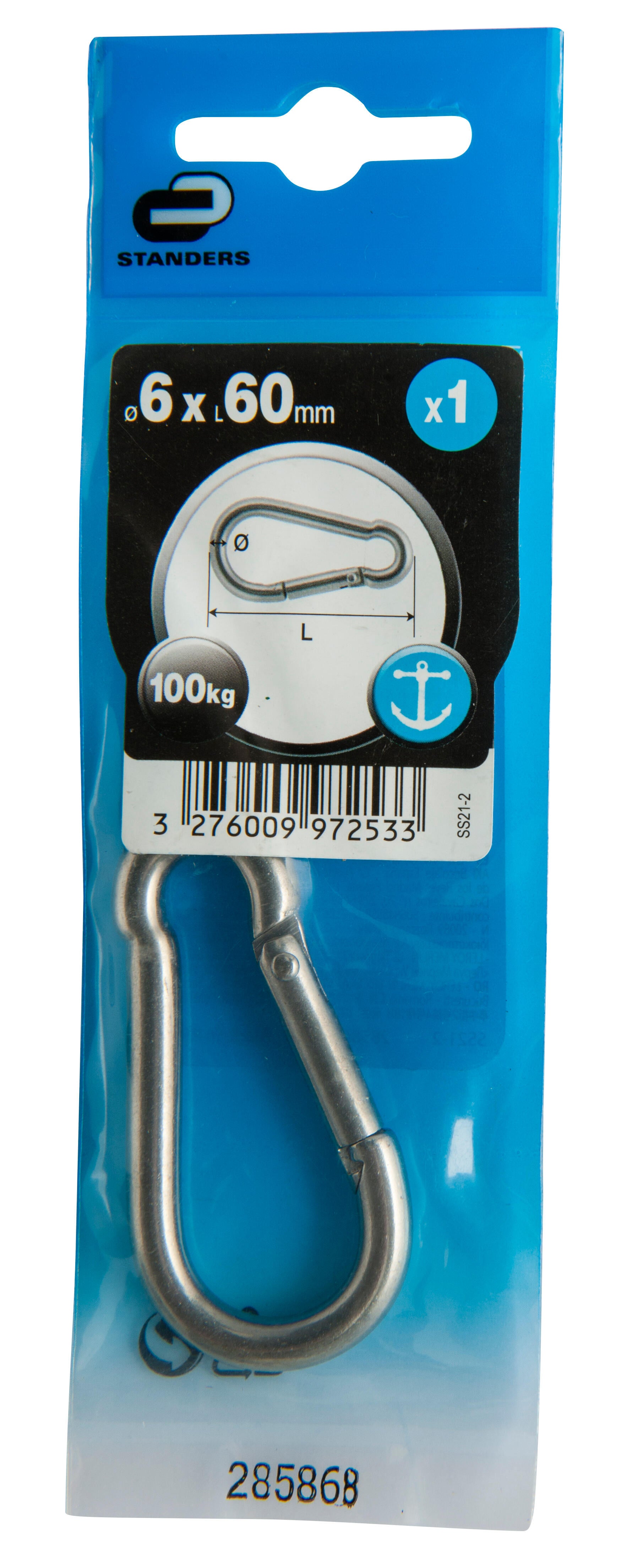 Mousqueton inox STANDERS, L.60 x l.6 mm - 2