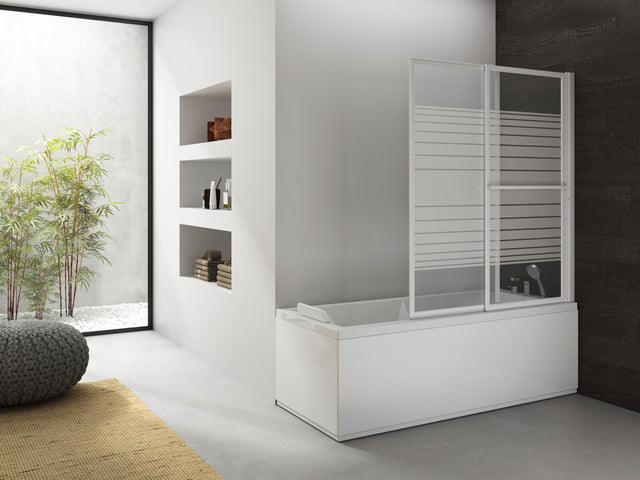 Pare-baignoire pivotant relevable sérigraphié blanc, H.140 x l.123 cm Lift