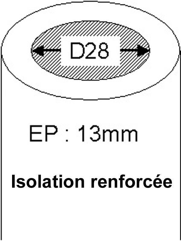 Manchon d'isolation caoutchouc, Diam.28 x 54 mm, en barre de 1 m