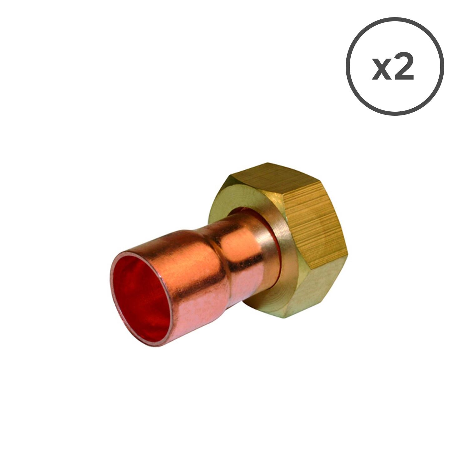 2 raccords droits avec écrou prisonnier à souder laiton F 15x21 pour tube cuivre - 2