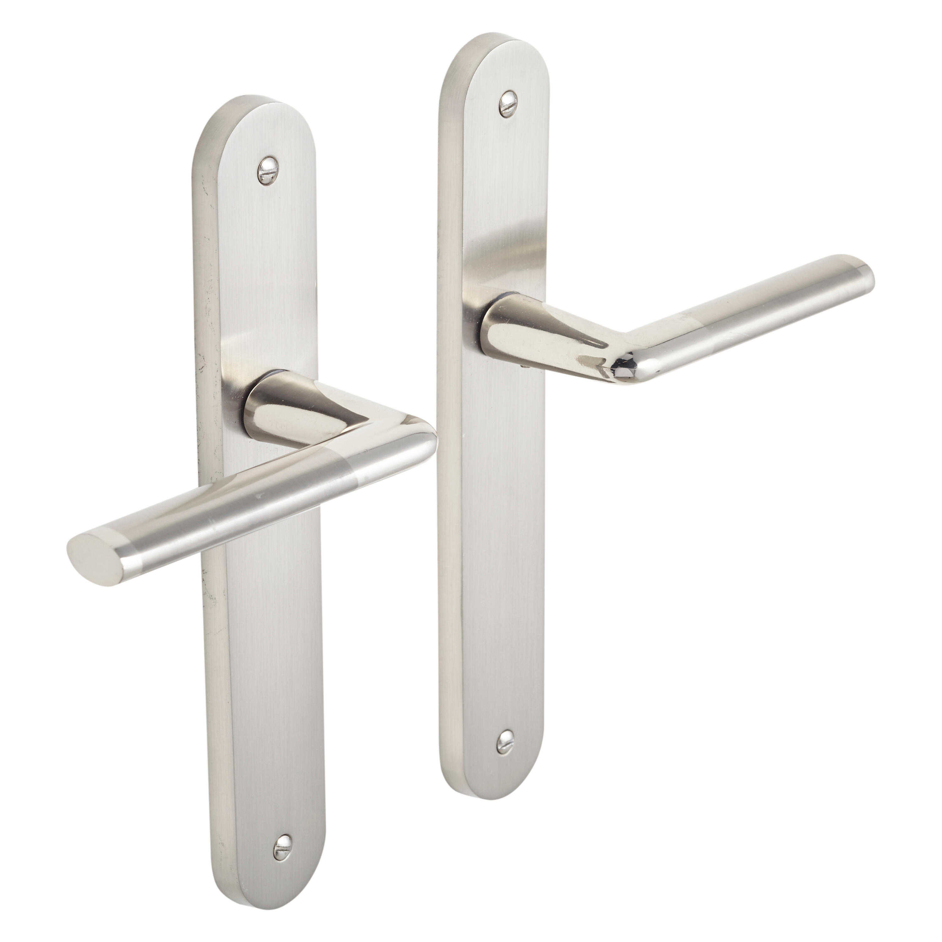 2 poignées sur plaque sans trou Sophie zamak nickel brillant, entraxe 195 mm - 2