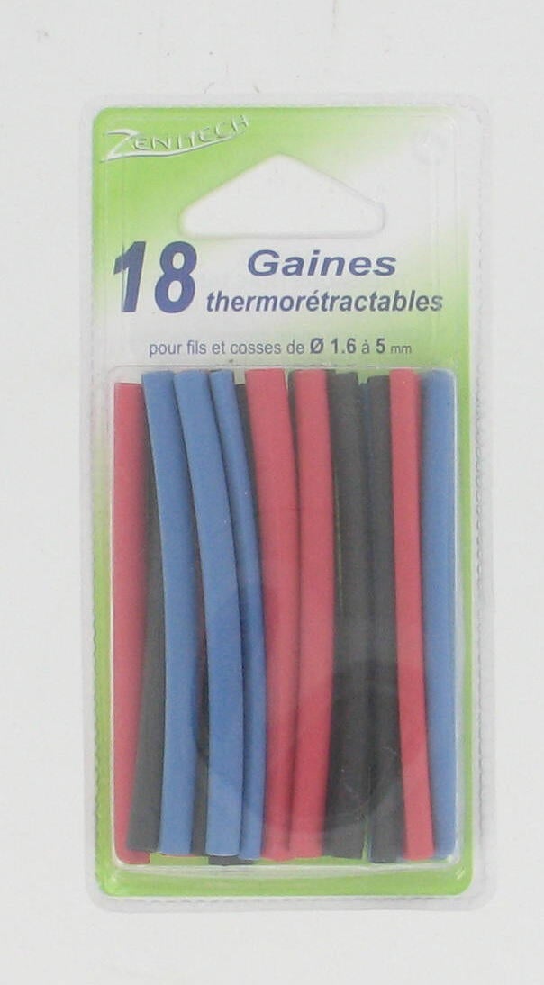 18 gaines thermorétractables rouge/noir/bleu, L.0.08m, ZENITECH - 3