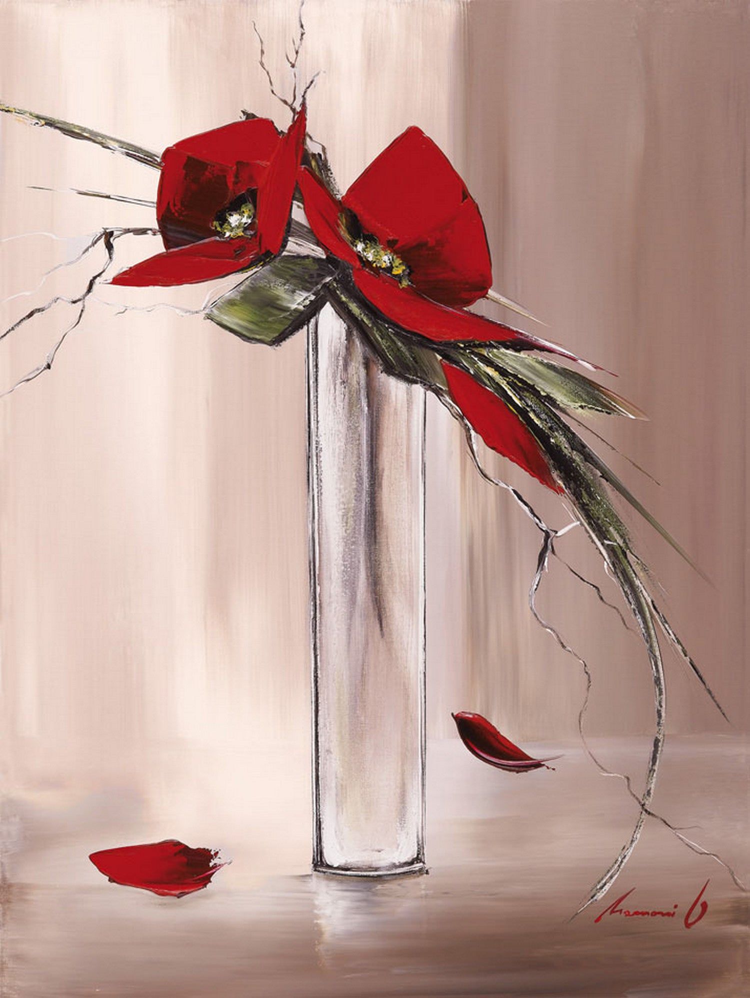 Affiche Les fleurs rouges II, beige l.60 x H.80 cm | Leroy Merlin