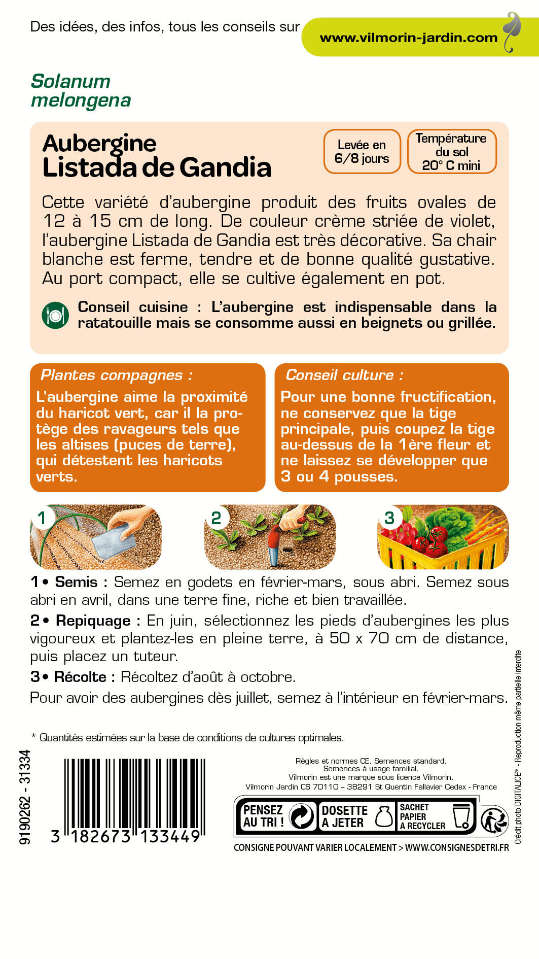 Graines de aubergine listada gandia VILMORIN 0.4 g - 2