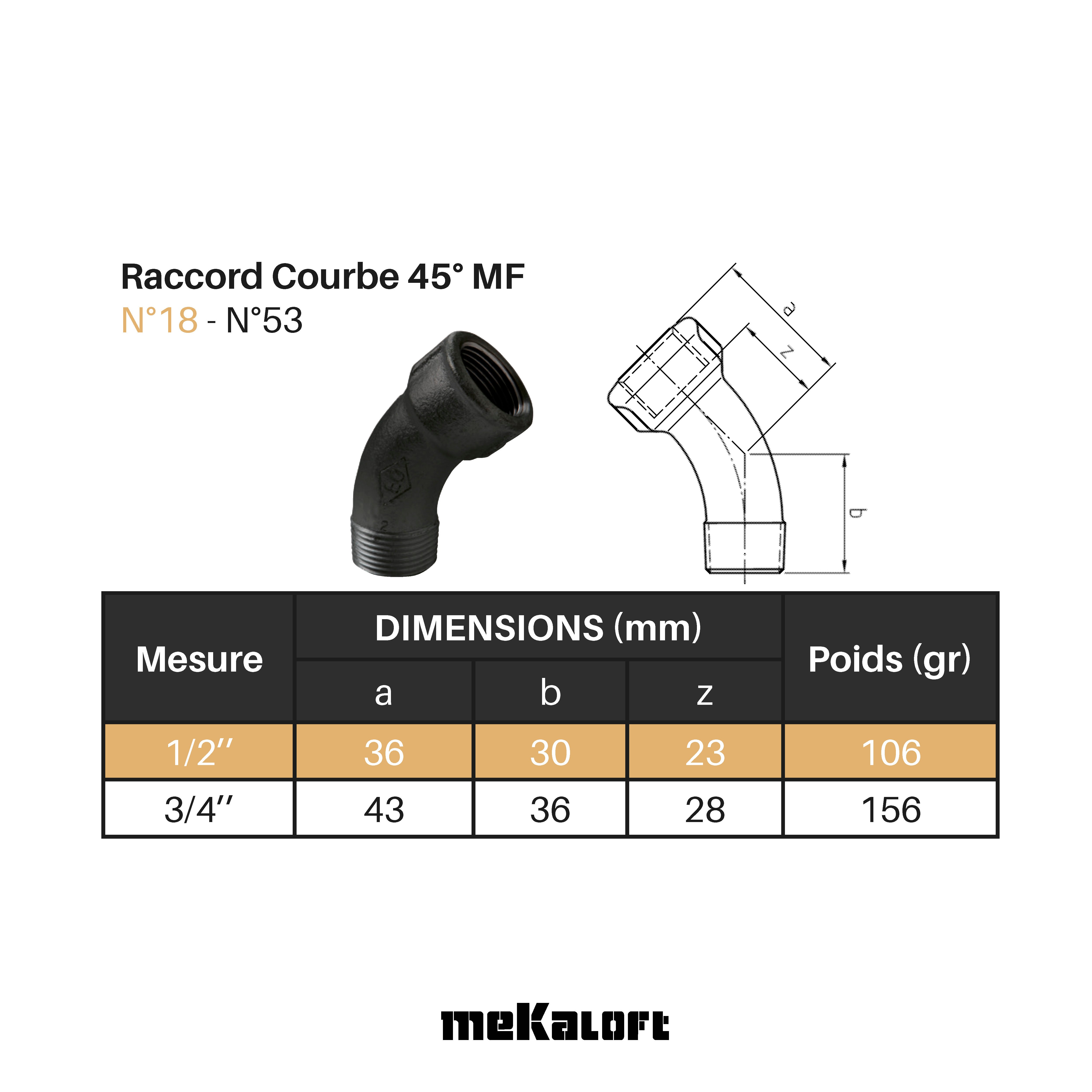 Raccord courbe 45° à serrer fonte M 15 x 21 pour acier - 2