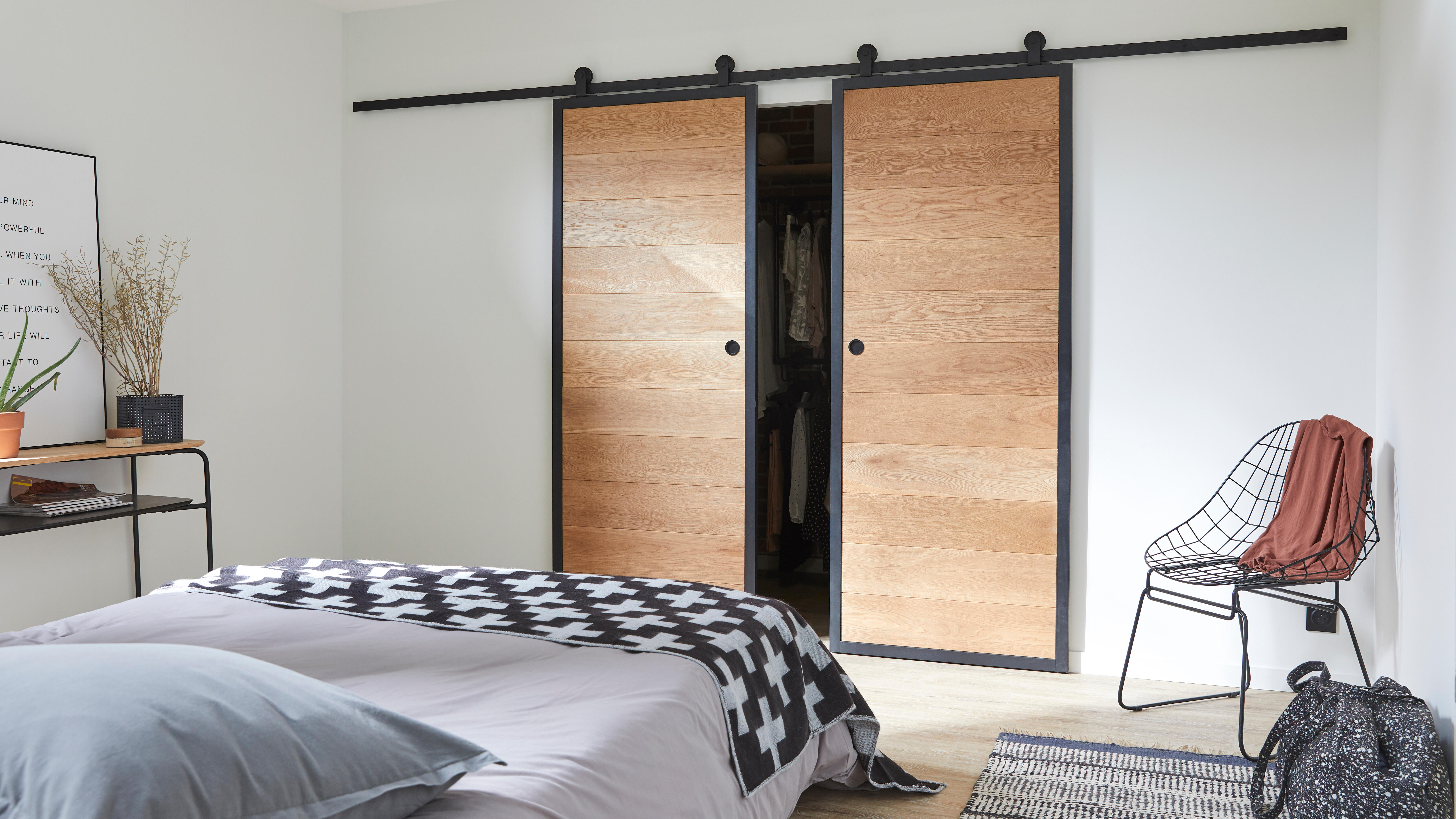 Guía puerta corredera aluminio negro Industrial recortable pared 180cm Artens - 16