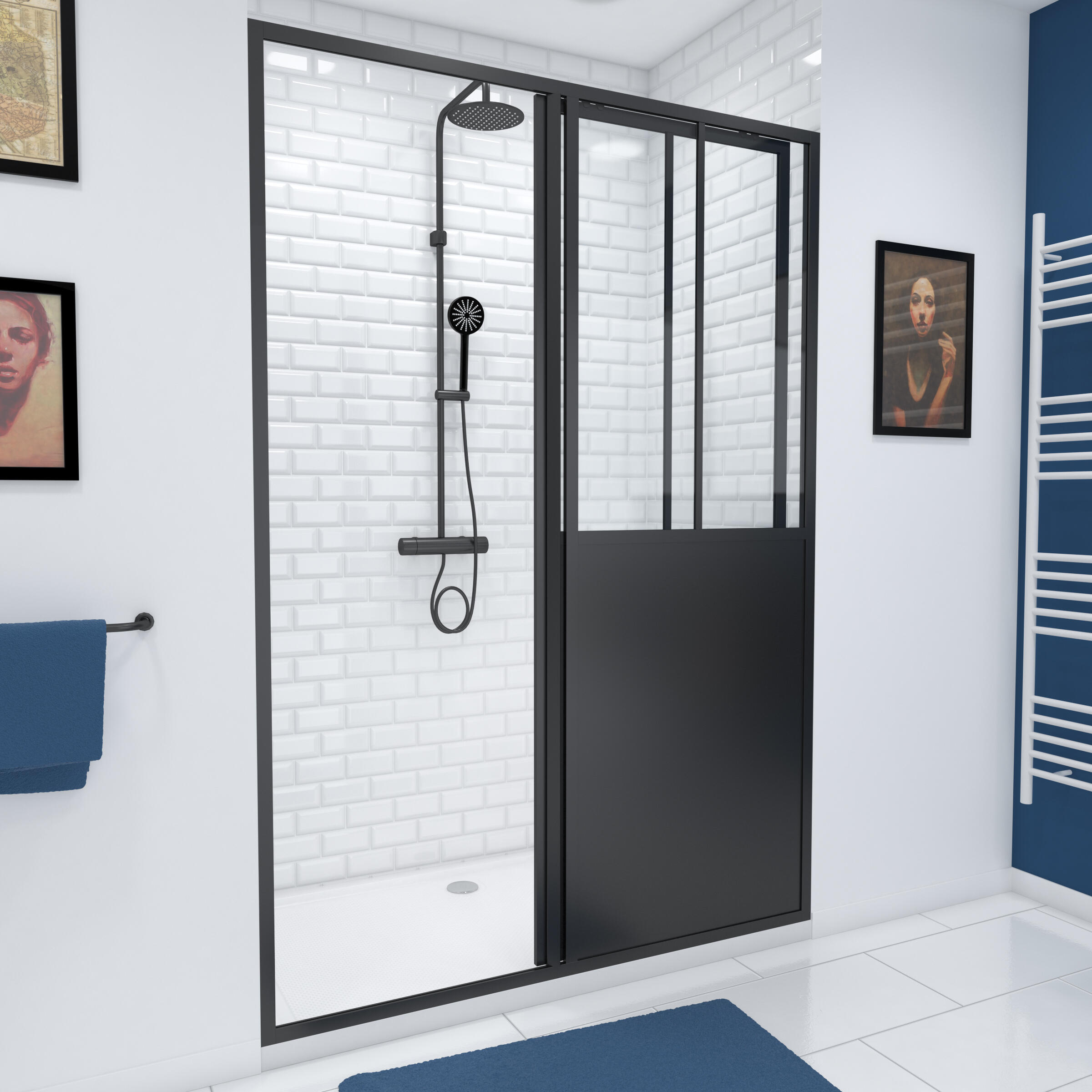 Porte de douche coulissant transparent, noir 120 cm, Fabrik - 2