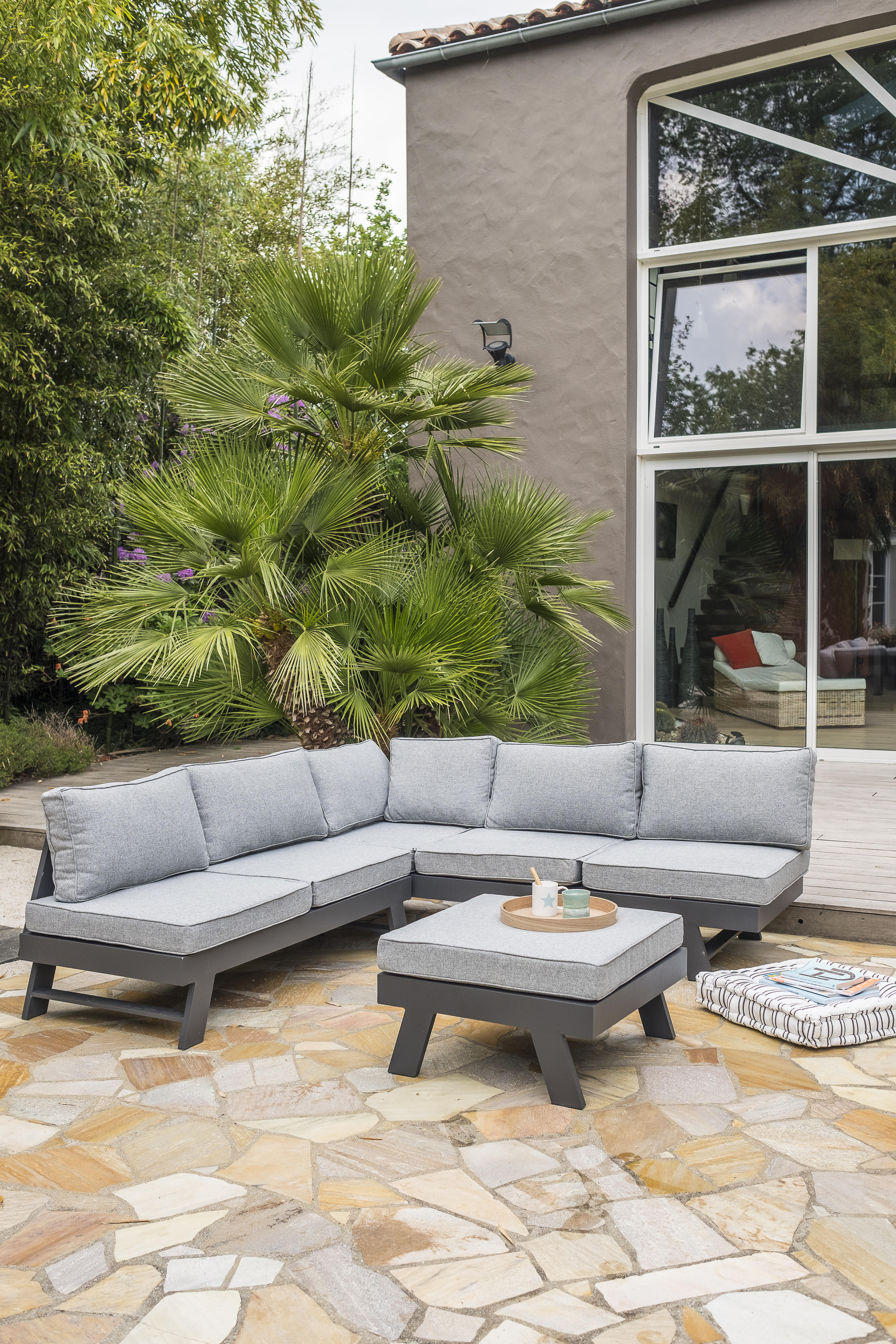 Salon de jardin d'angle Newyork-s1 gris DCB GARDEN, 5 personnes - 2
