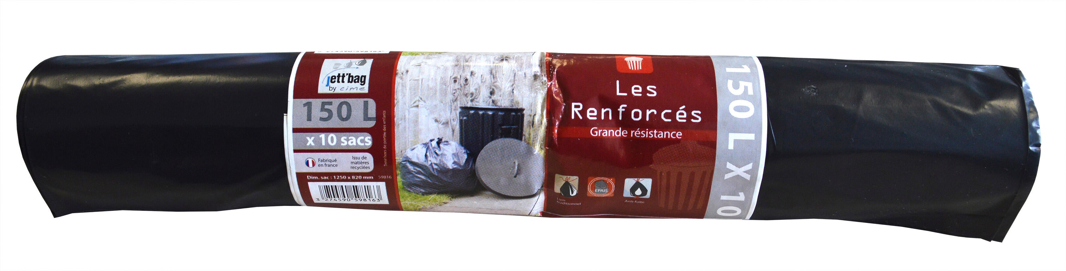 10 sacs à déchet très résistant CIME 150L noir Leroy Merlin