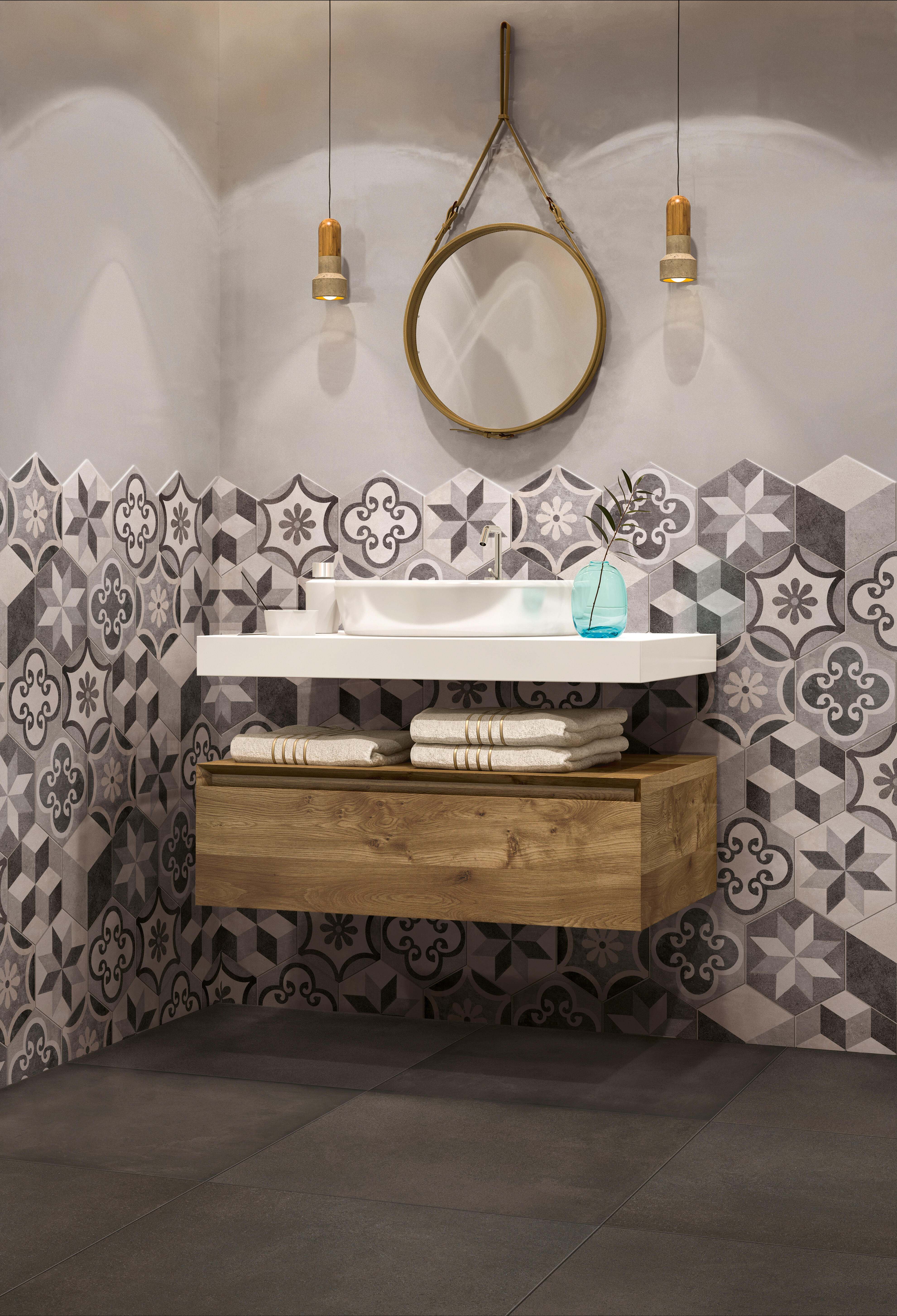 Piastrella da pavimento e rivestimento interno in gres porcellanato 18.2 x 21 cm non rettificato smaltato multicolore opaco Time Hexagone R9 traffico intenso (pei 4/5) Sp. 9.5 mm 0.46 mq - 6