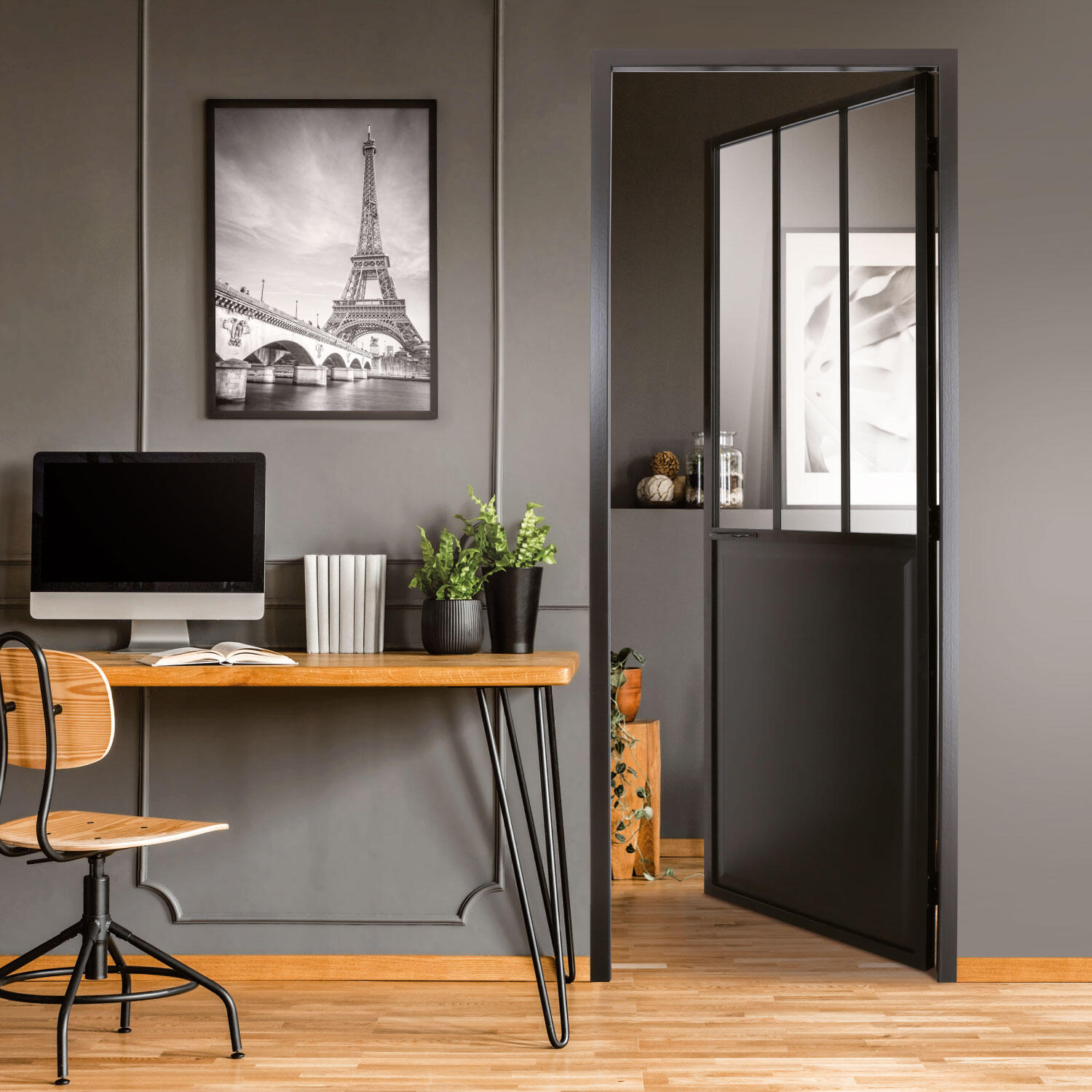 Bloc-porte vitré Atelier noir H.204 x l.83 cm, poussant droit - 3