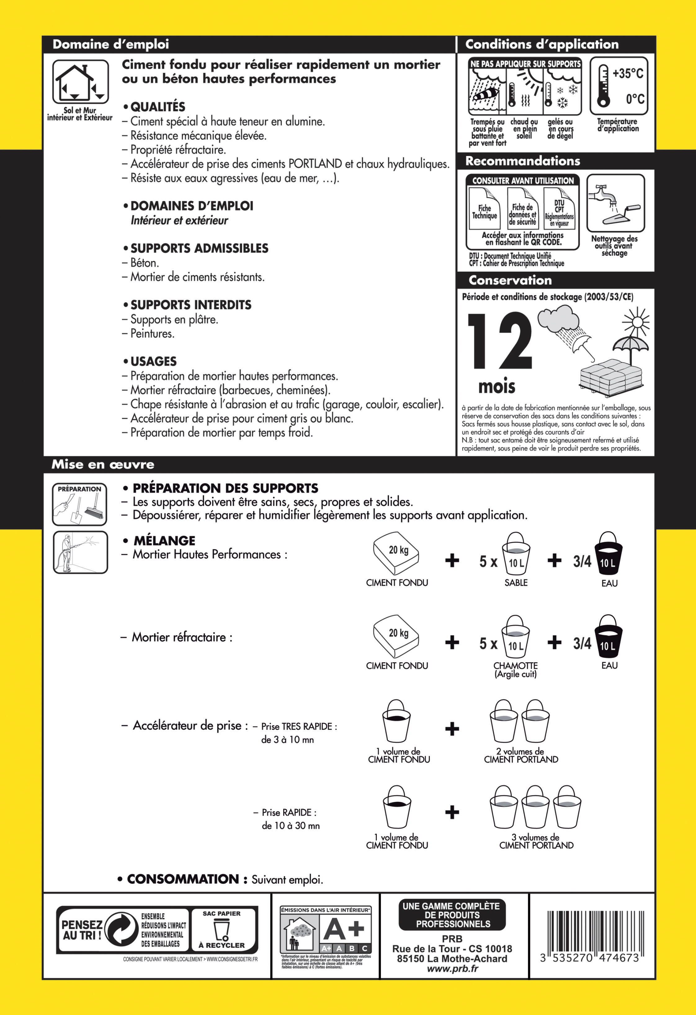 Ciment gris réfractaire CE PRB, 20 kg - 3