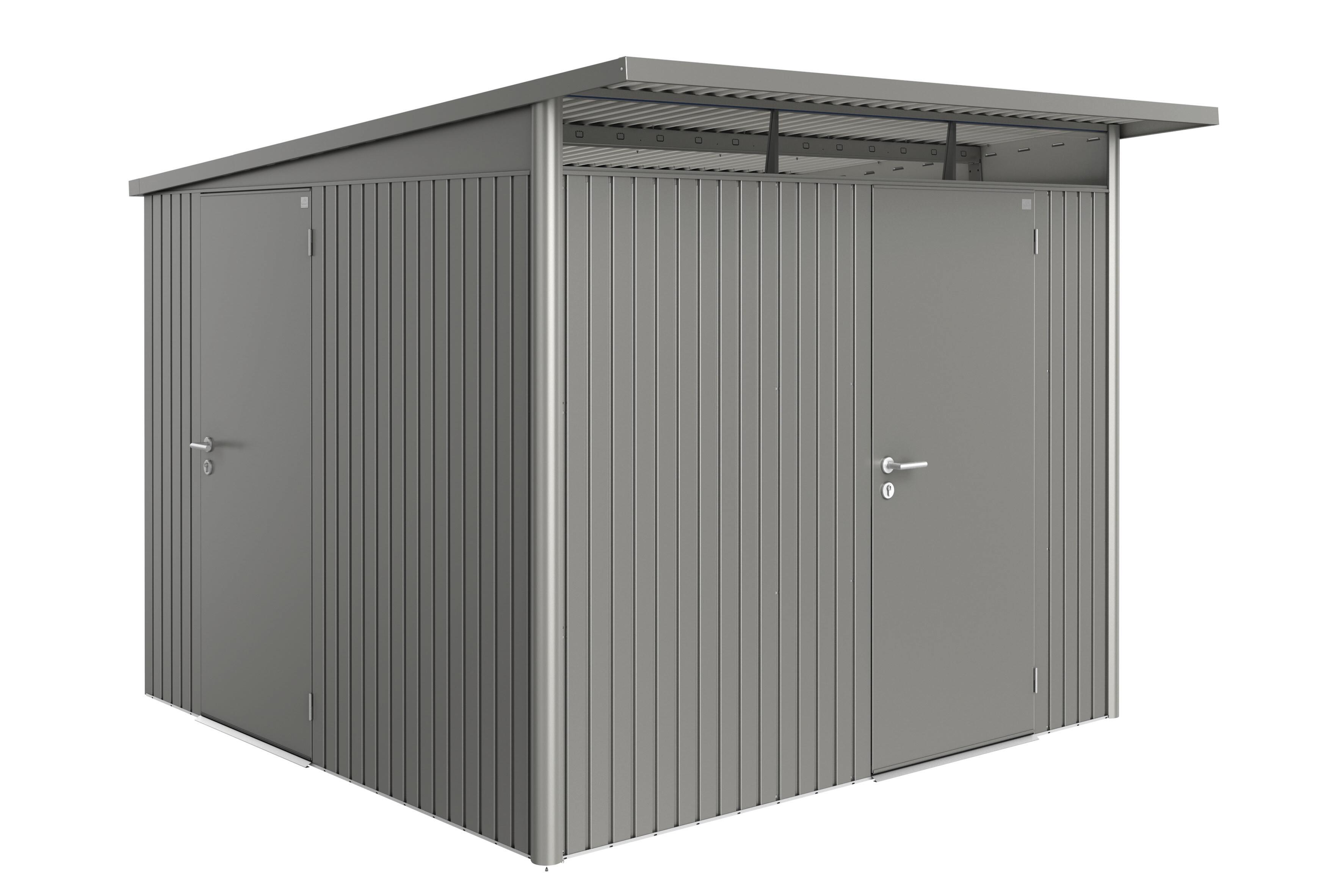caseta de metal avantgarde a5 de 260x218x220 cm y 572 m2 con 05 mm espesor y puerta abatible biohort