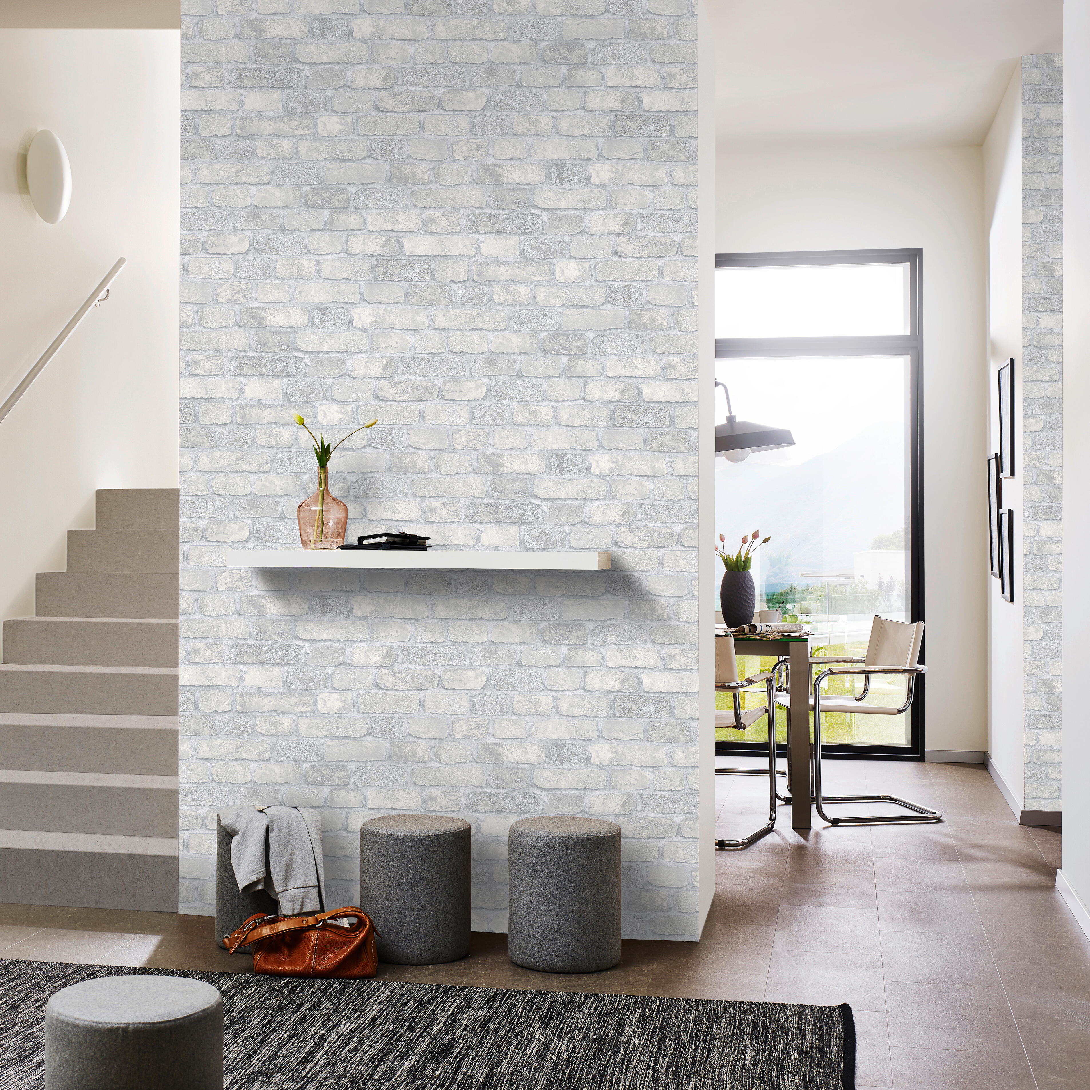 Papier peint intissé Brique 3d gris clair - 13