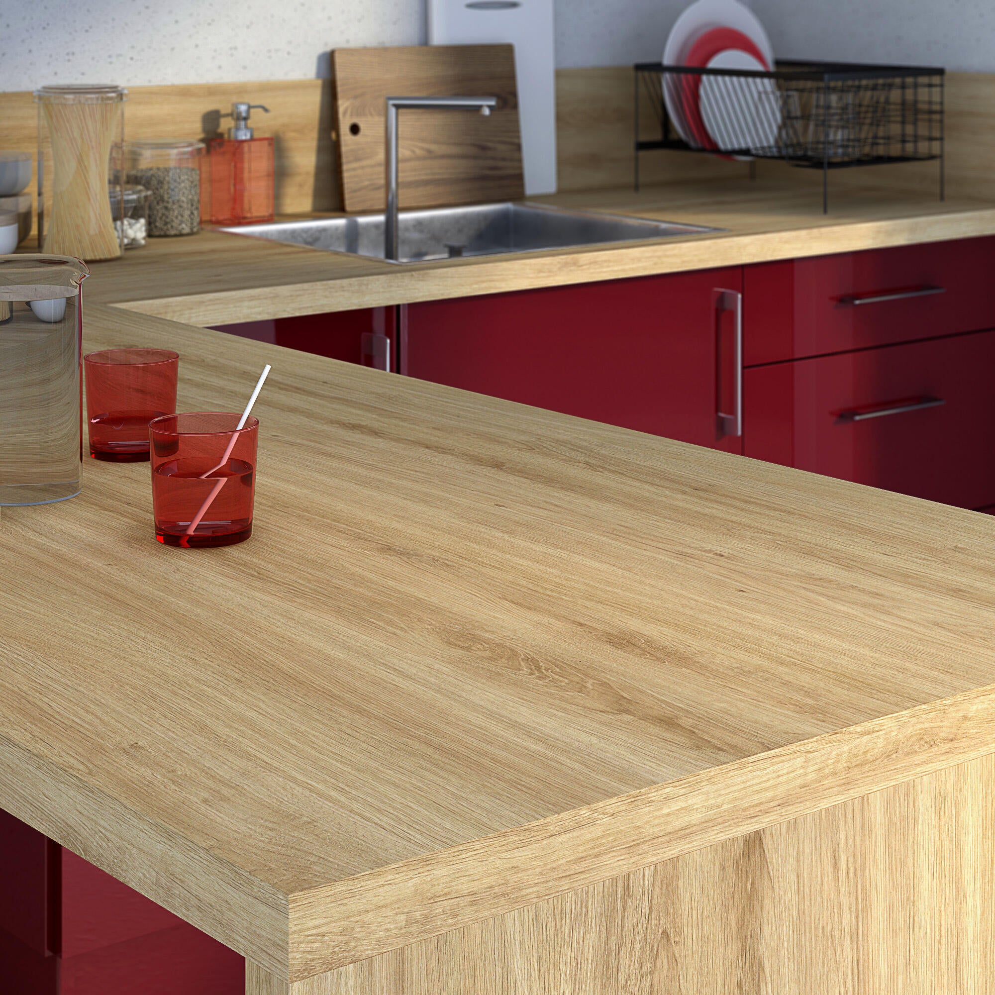 Plan de travail stratifié Chêne collection maison L.315 x P.65 cm, Ep.38 mm - 2