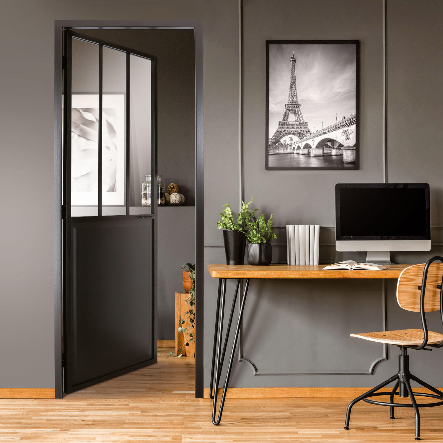 Bloc-porte vitré Atelier noir H.204 x l.83 cm, poussant gauche - 2