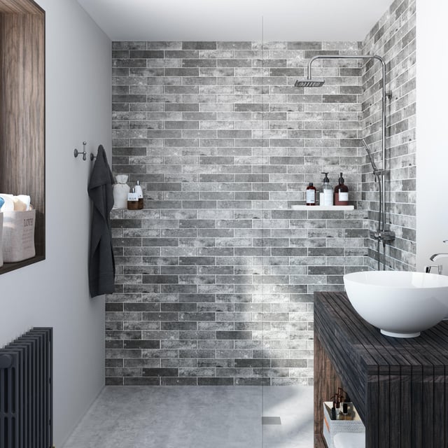 Carrelage mur intérieur effet brique gris Indus l.6 x L.25 cm