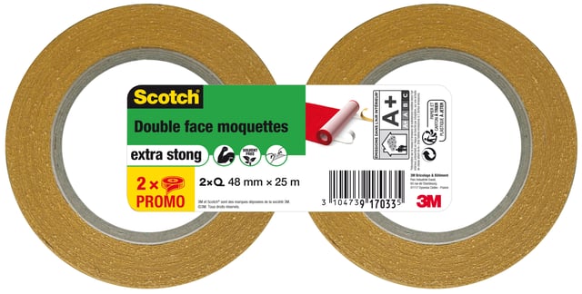 Lot de 2 rouleaux double face de fixation SCOTCH L.50 m x l.50 mm