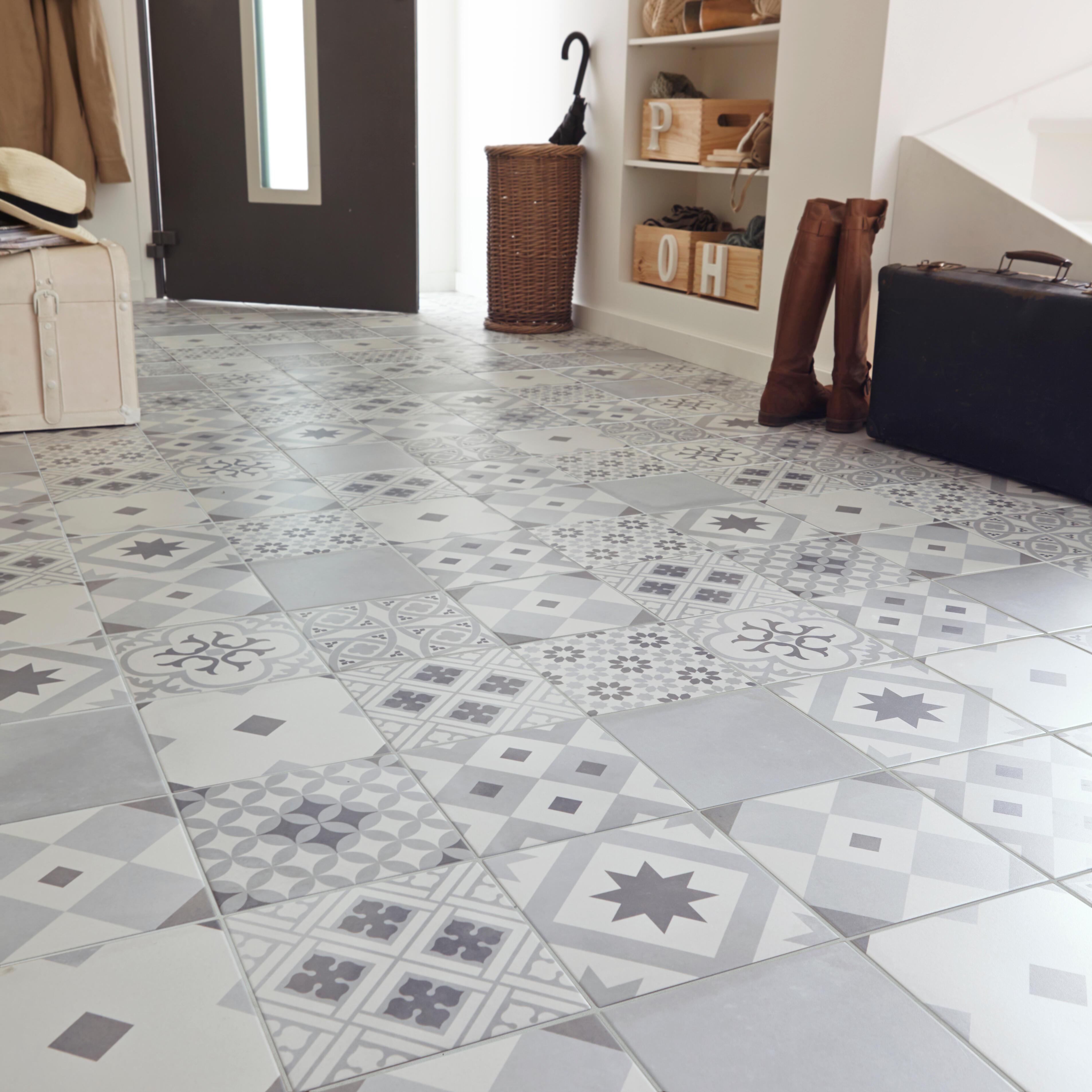 Carrelage sol / mur effet ciment blanc et gris Gatsby l.20 x L.20 cm - 3