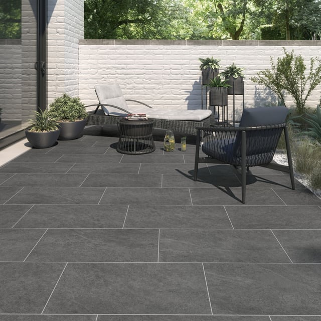 Carrelage sol extérieur effet pierre gris moyen Quartzite l.30 x L.60.4 cm