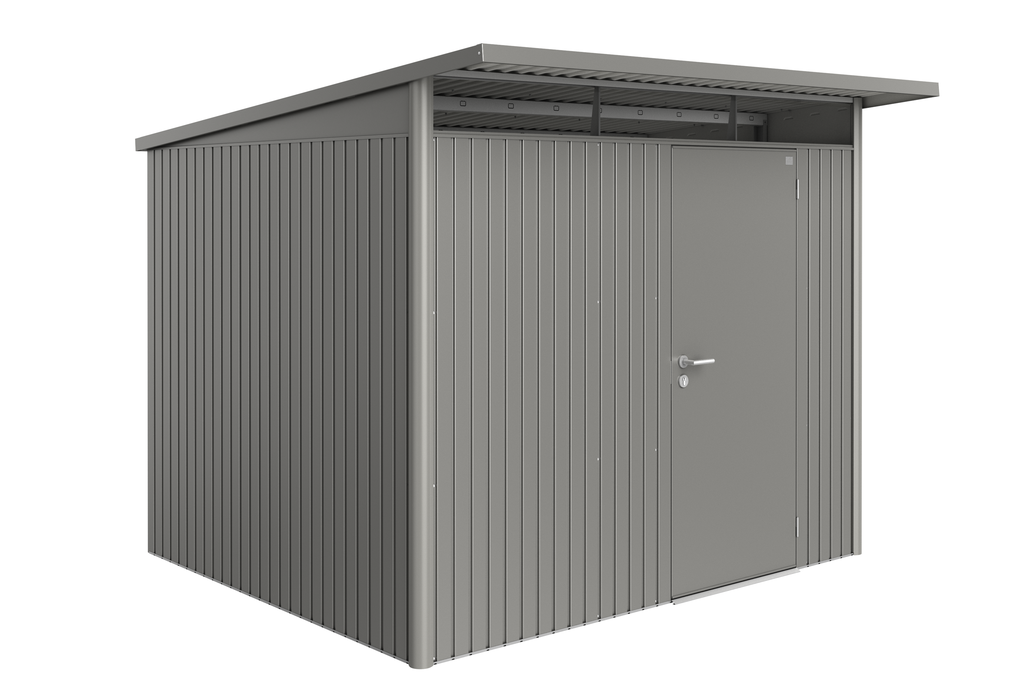 caseta de metal avantgarde a6 de 260x218x260 cm y 676 m2 con 05 mm espesor y puerta abatible biohort