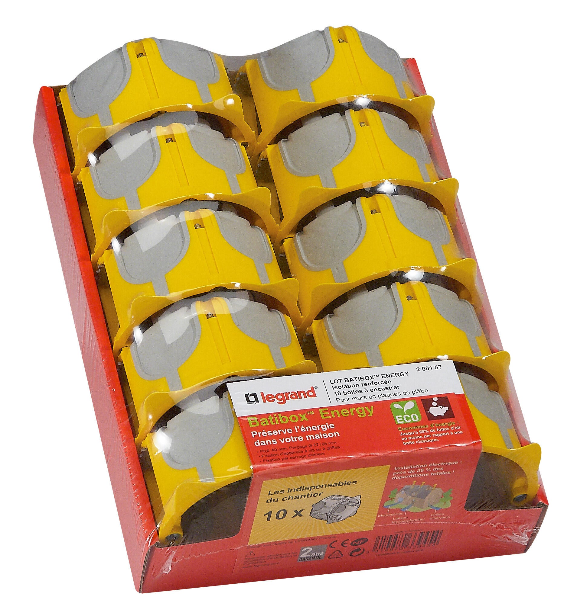 Lot de 10 boîtes d'encastrement étanches cloisons creuses 1 poste, LEGRAND - 3
