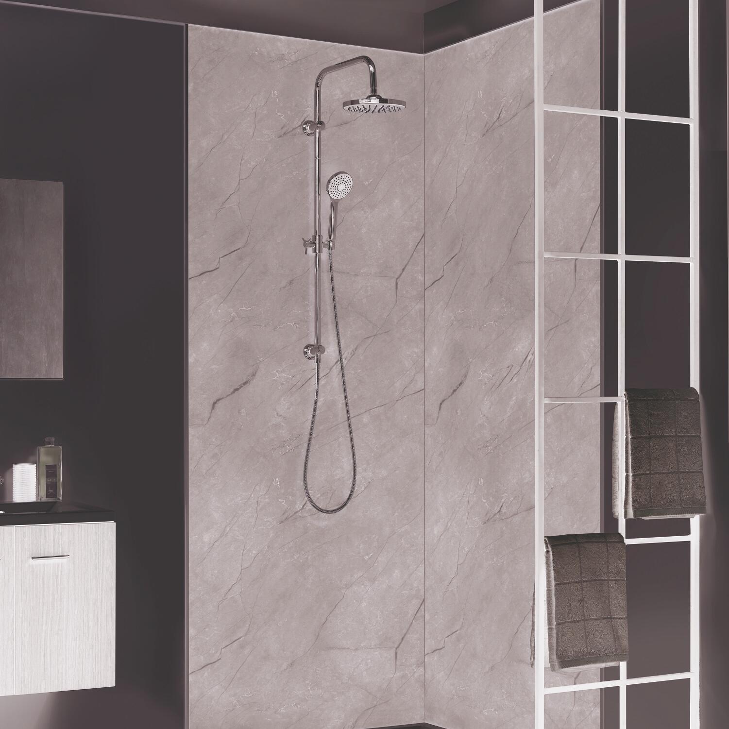 Lot de 2 panneaux douche PVC XL gris Sardinia DUMAWALL, L.260 x l.90 cm,Ep.5 mm - 3