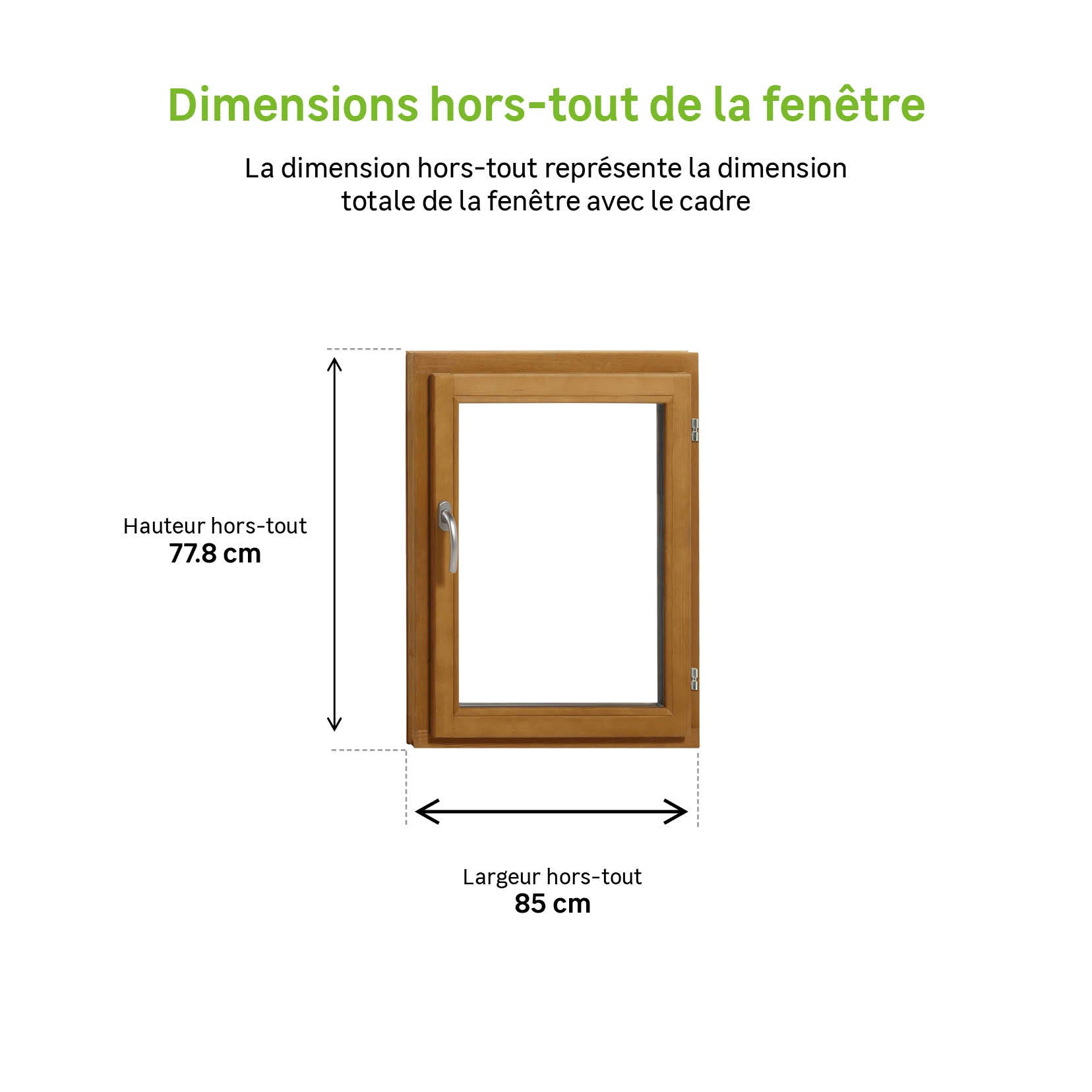Fenêtre Bois Essentiel H.75xl.80cm, 1 vantail tirant droit - 3