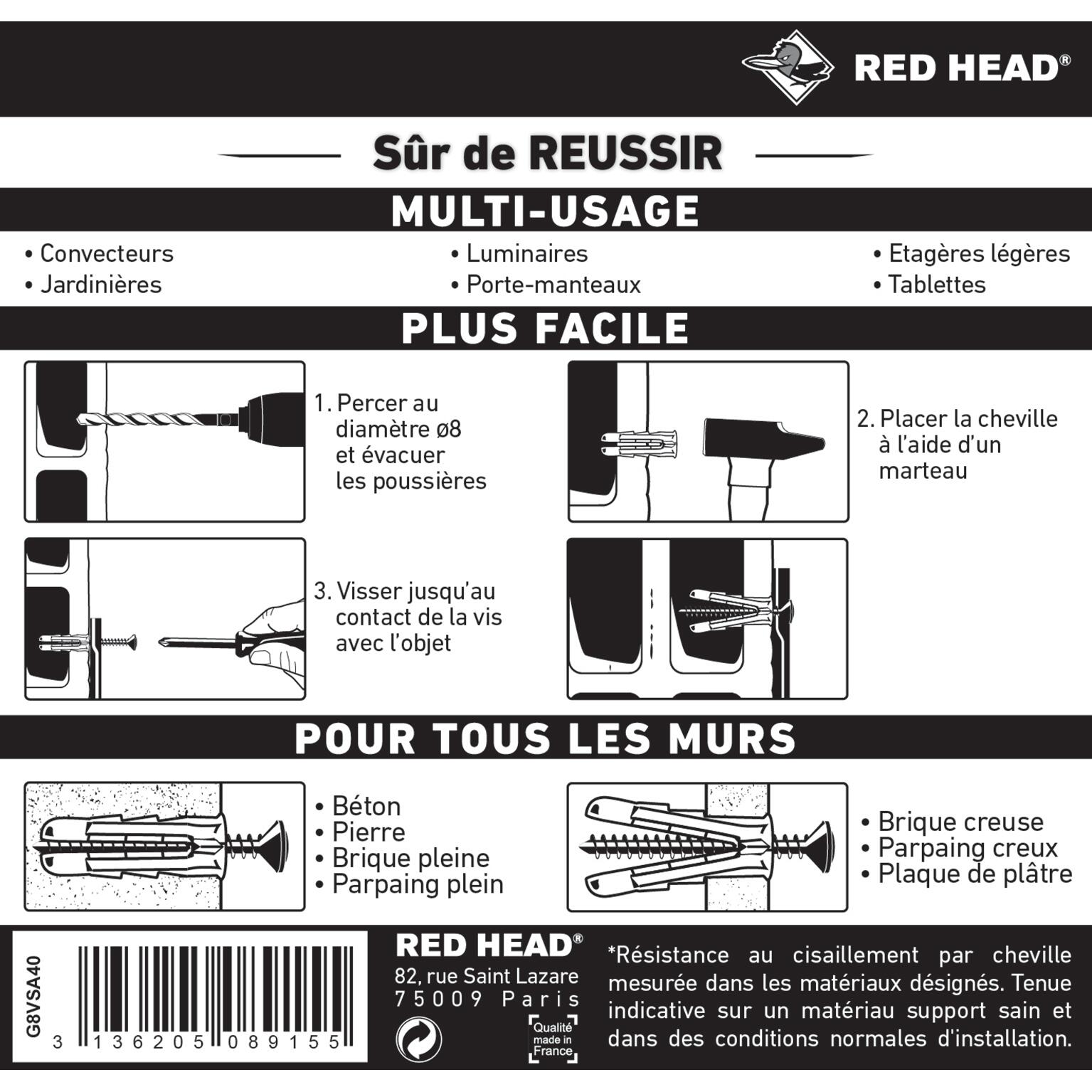 40 chevilles et vis à expansion ou à verrouillage grapex  RED HEAD, Ø8 x L.32 mm - 2