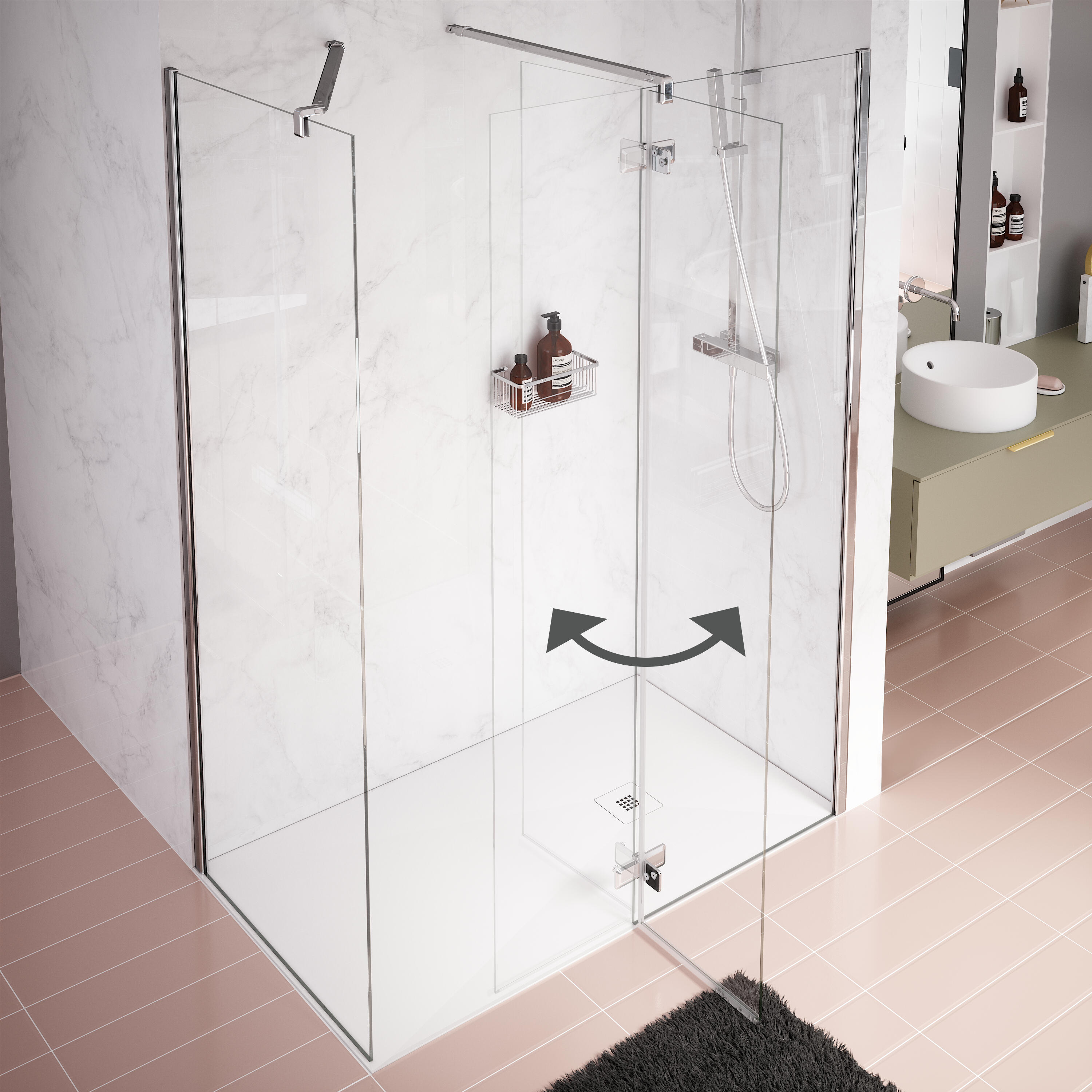 Paroi de douche à l'italienne verre transparent, l.80+40 cm, Ep.8 mm chromé Neo - 7