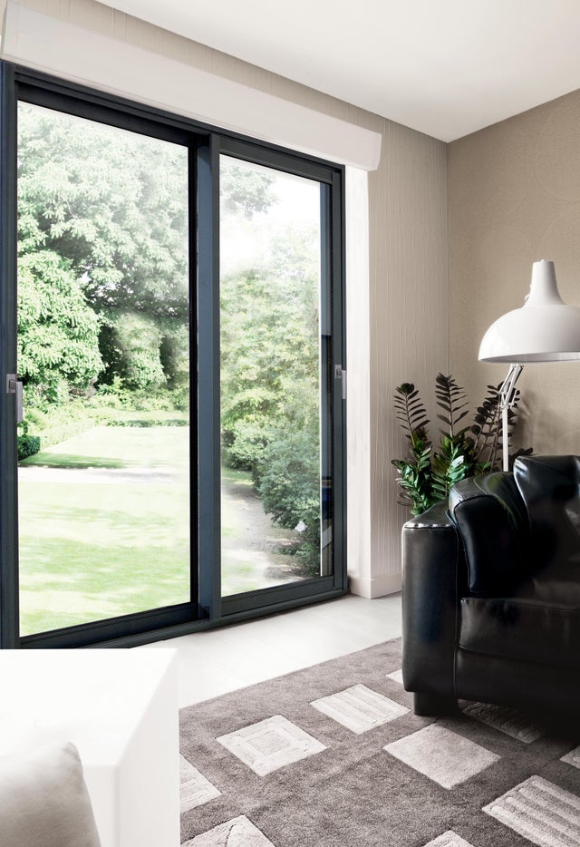 Baie couliss.alu avec serrure et volet fil. 215x180 gris Premium Milan dorm.120