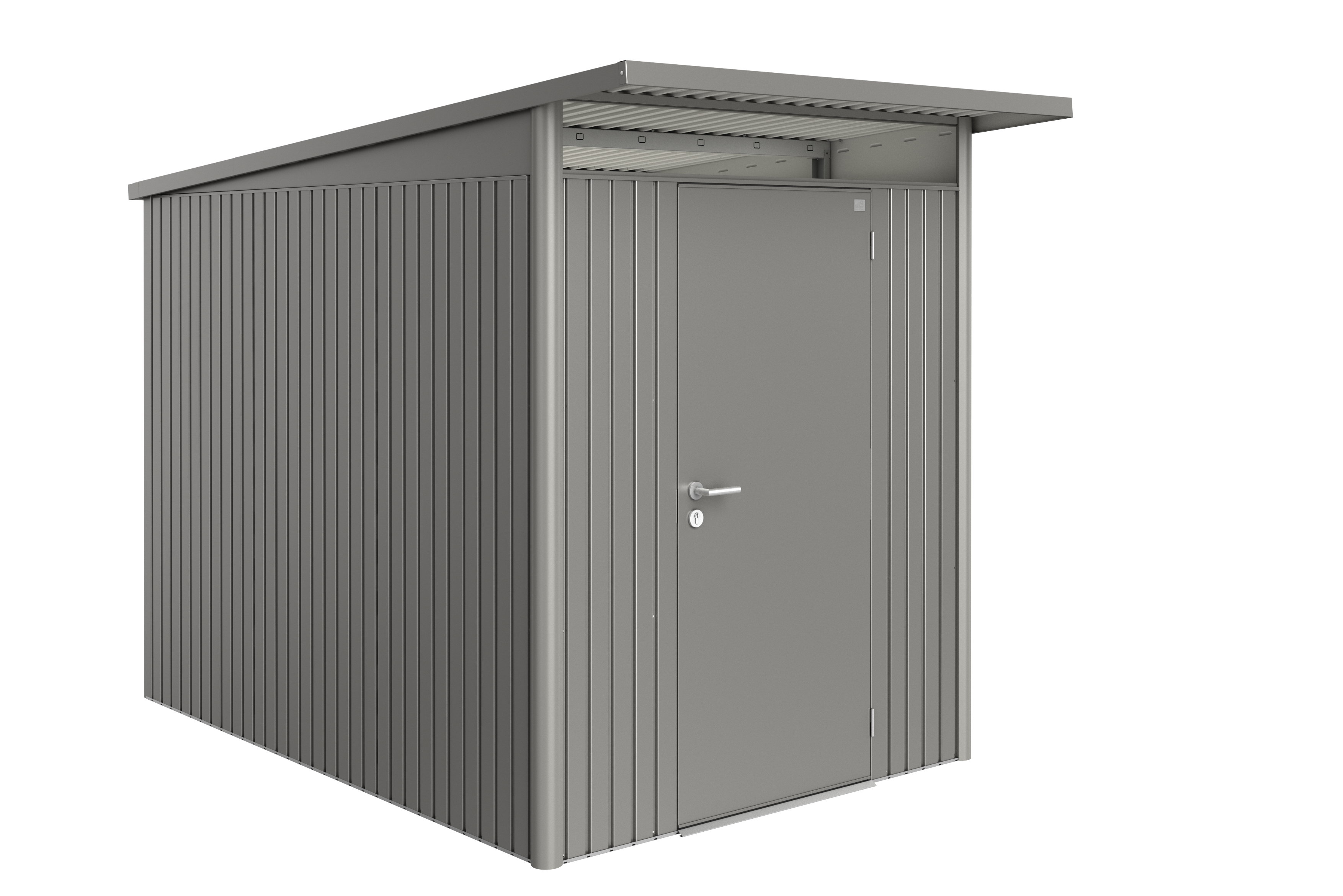 caseta de metal avantgarde a3 de 180x218x300 cm y 54 m2 con 05 mm espesor y puerta abatible biohort