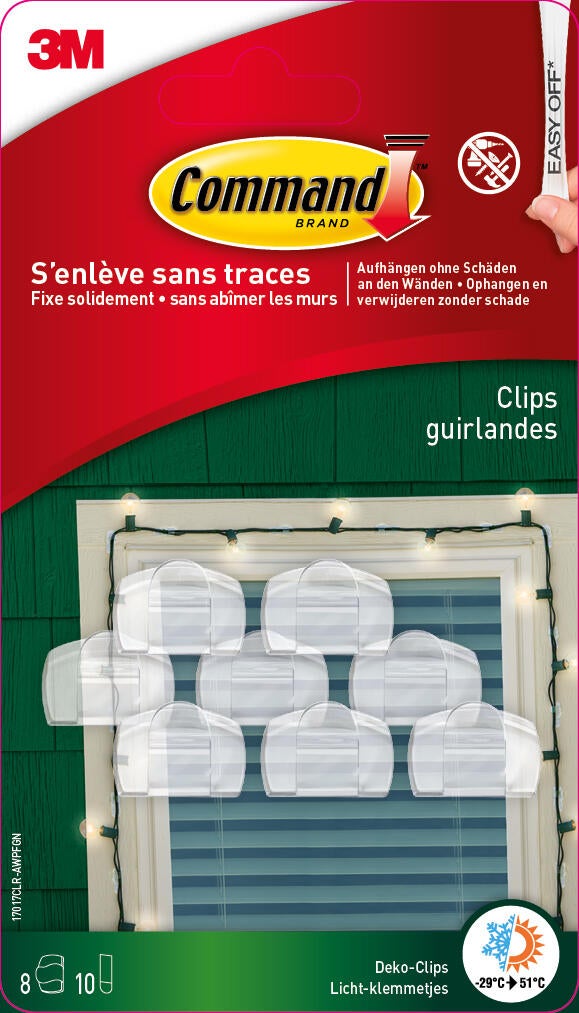 Lot de 8 clips adhésif Exterieur pour guirlandes, COMMAND, transparent 0.2 kg