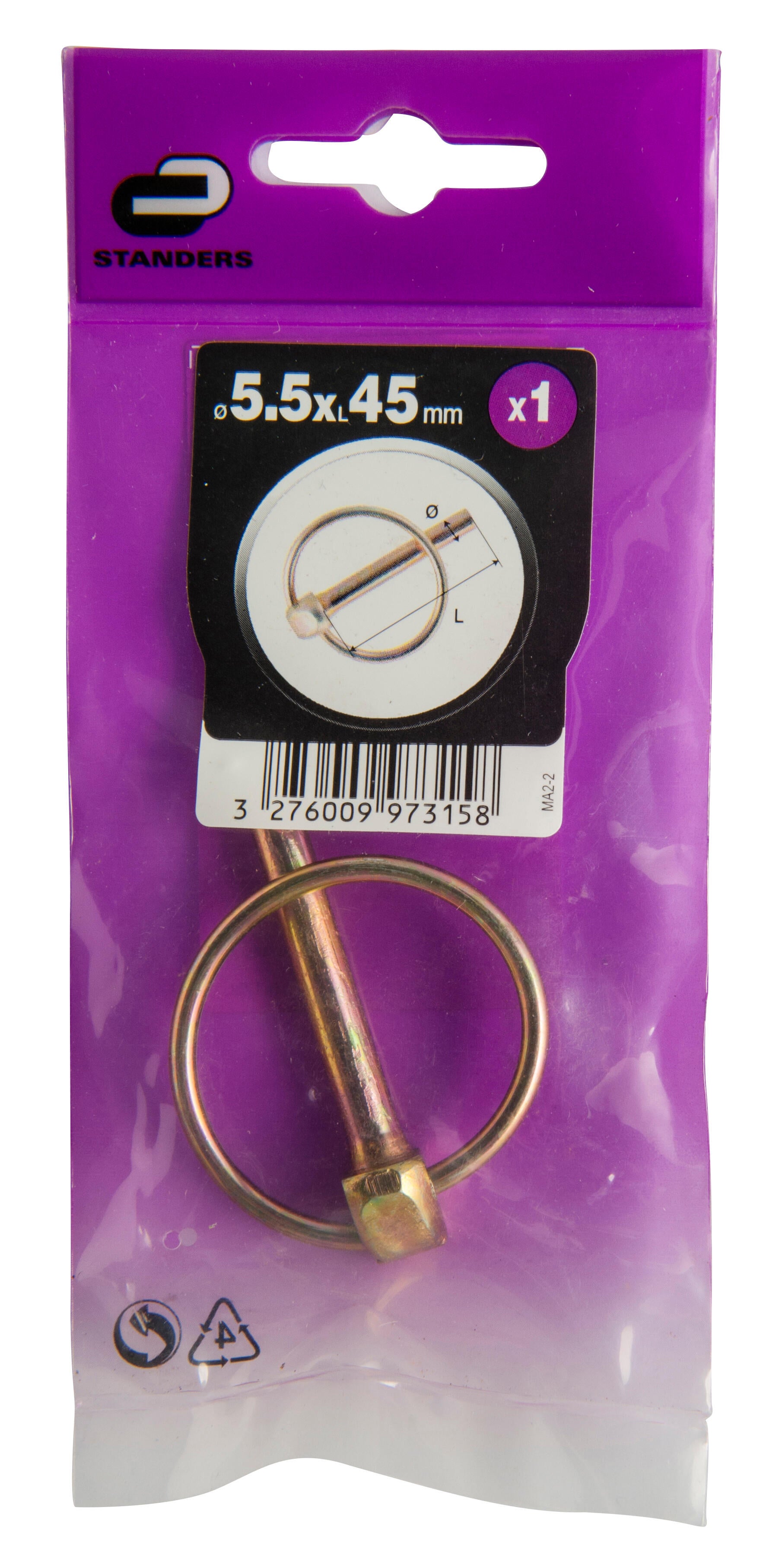 Goupille clips acier, STANDERS, Diam.5.5 mm, L.45 - 2