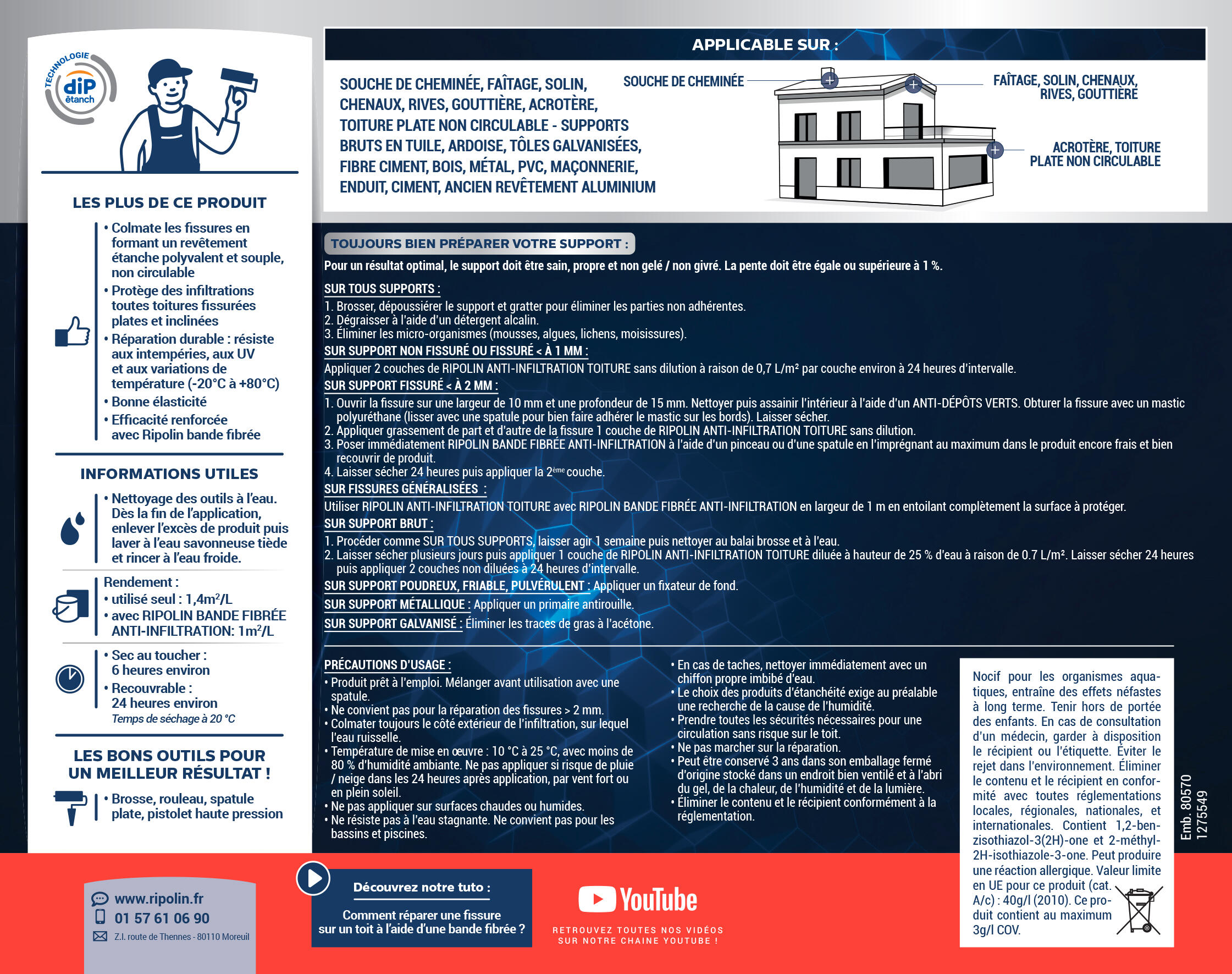 Revêtement Anti-infiltration toiture Dip Etanch Ripolin terre cuite 4 L - 5