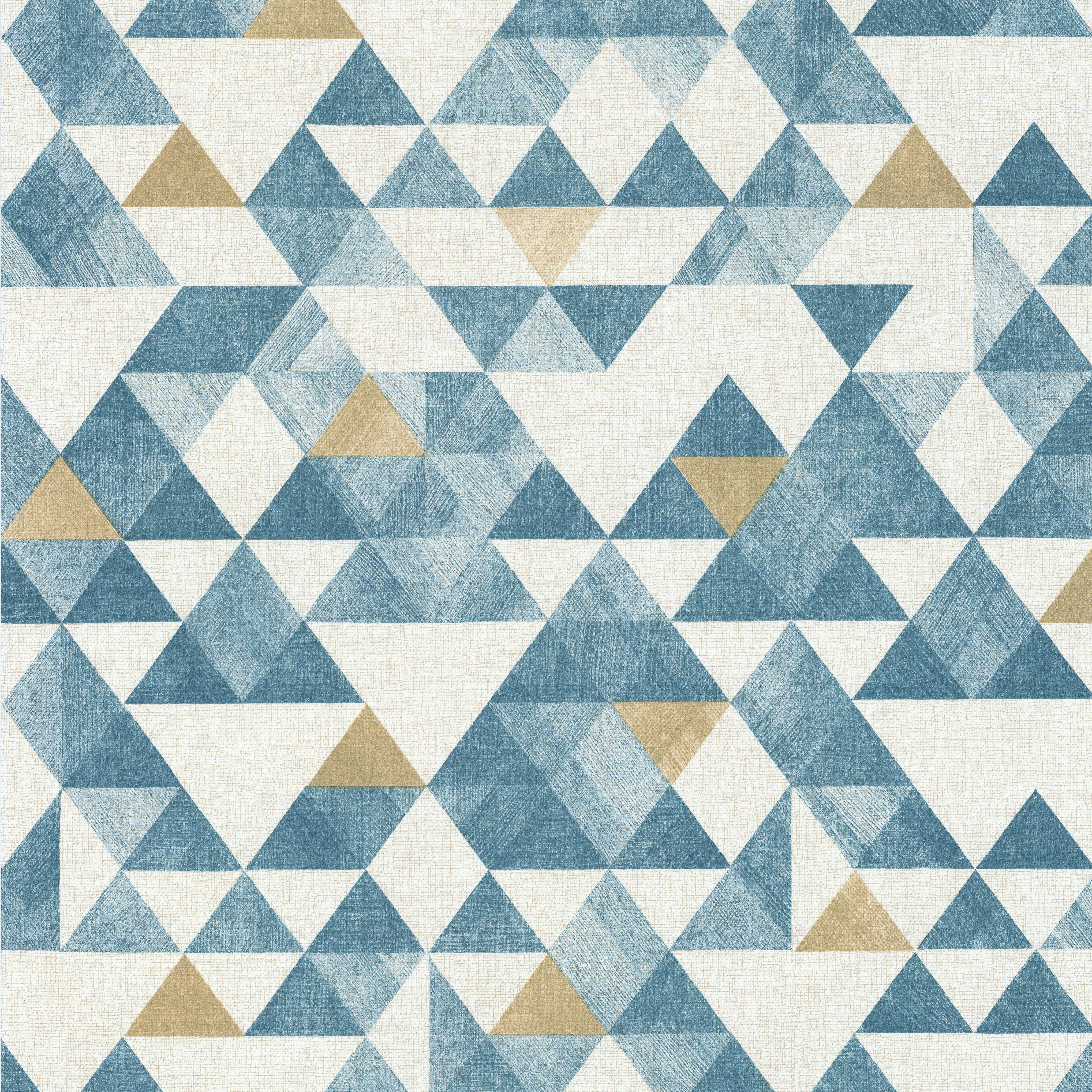 Papier peint vinyle Triangle tribal bleu et ocre - 4