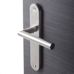2 poignées sur plaque sans trou Sara inox nickel brillant, entraxe 195 mm